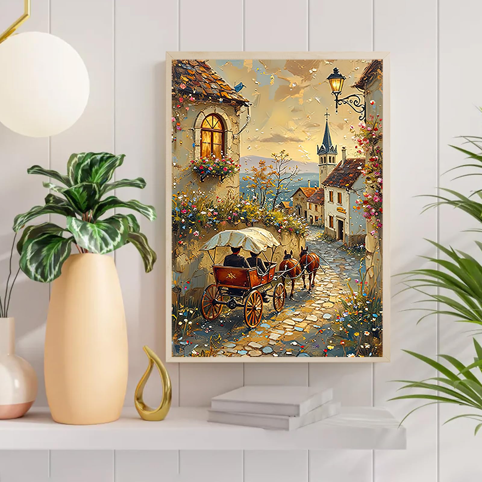 Auremi Kits de pintura de diamante callejero para adultos, pintura por números para adultos principiantes, pintura de puntos de diamante, pintura de paisaje para decoración del hogar, 30,5 x 40,6 cm