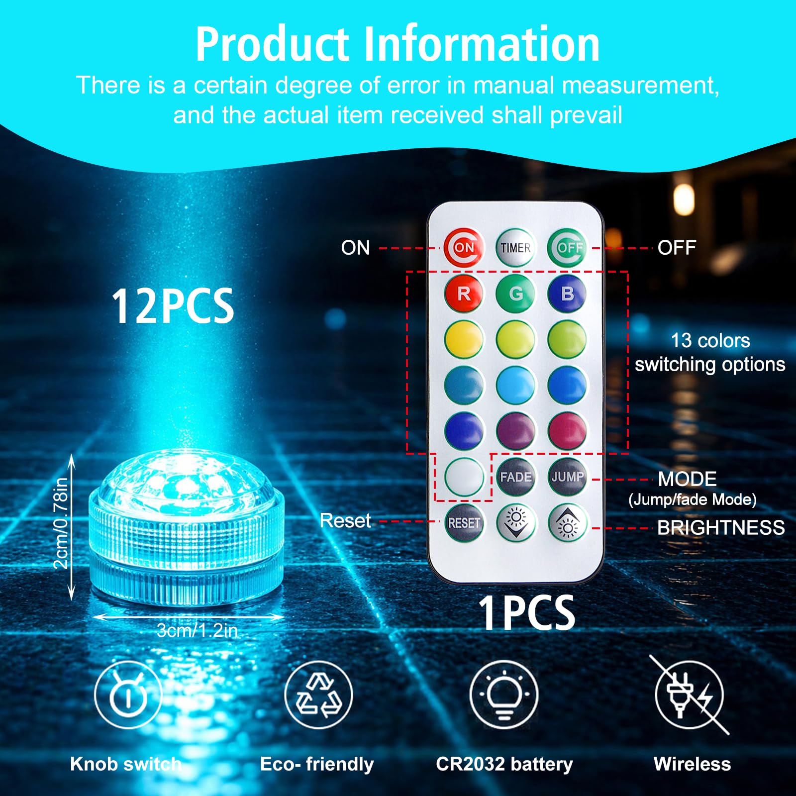12PCS Mini Lumières LED Submersible, Lampe sous-Marines Étanche RGB avec Télécommande, Multicolore LED Eéclairage Bassin, Lampe Aquarium pour Aquarium, Base de Vase, Étang, Piscine, Baignoire