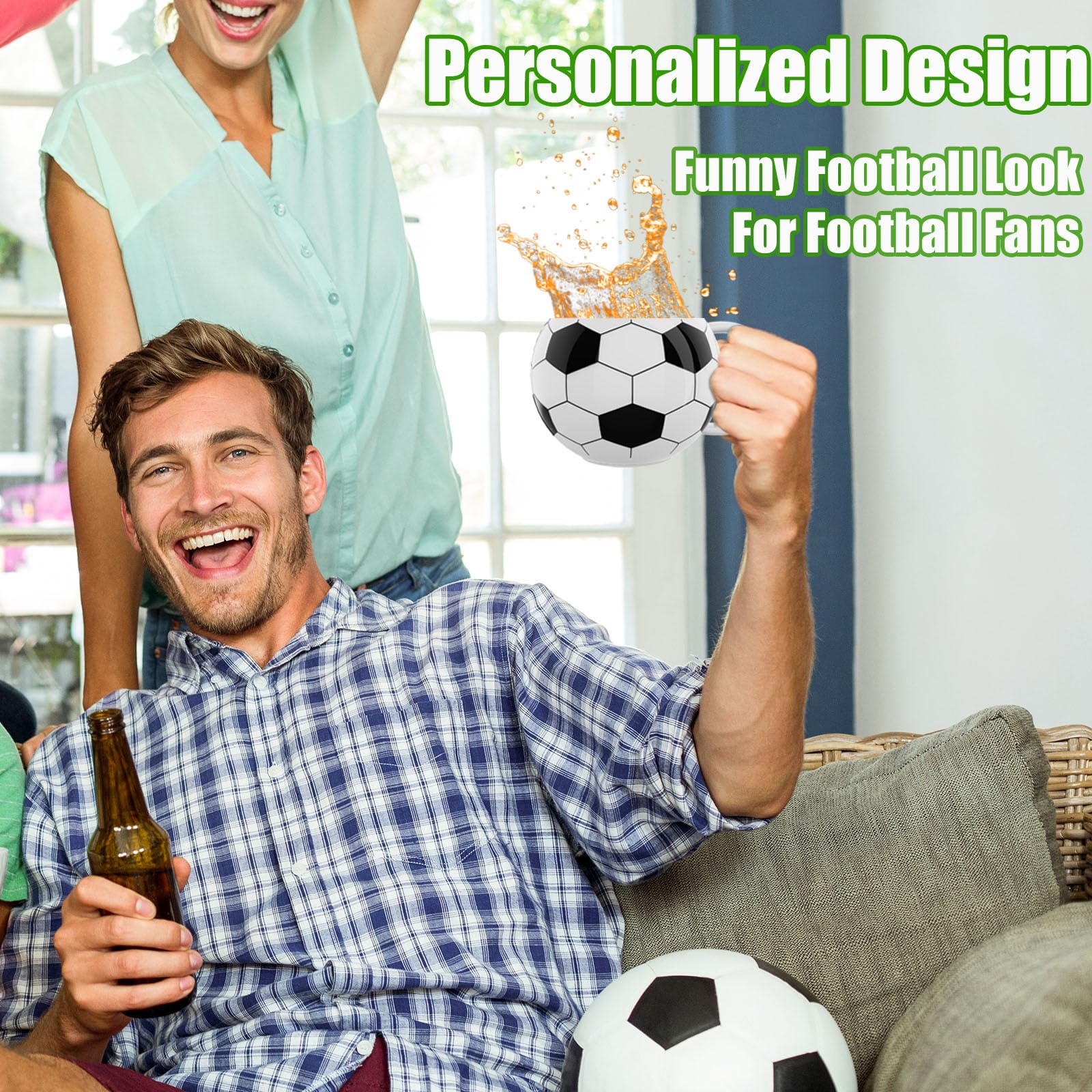 ZONSUSE Football Coffee Mug, Creative Spherical Ceramic Cup, Funny Soccer Mug, with Lid, for Coffee Milk, Juice - Image 2
