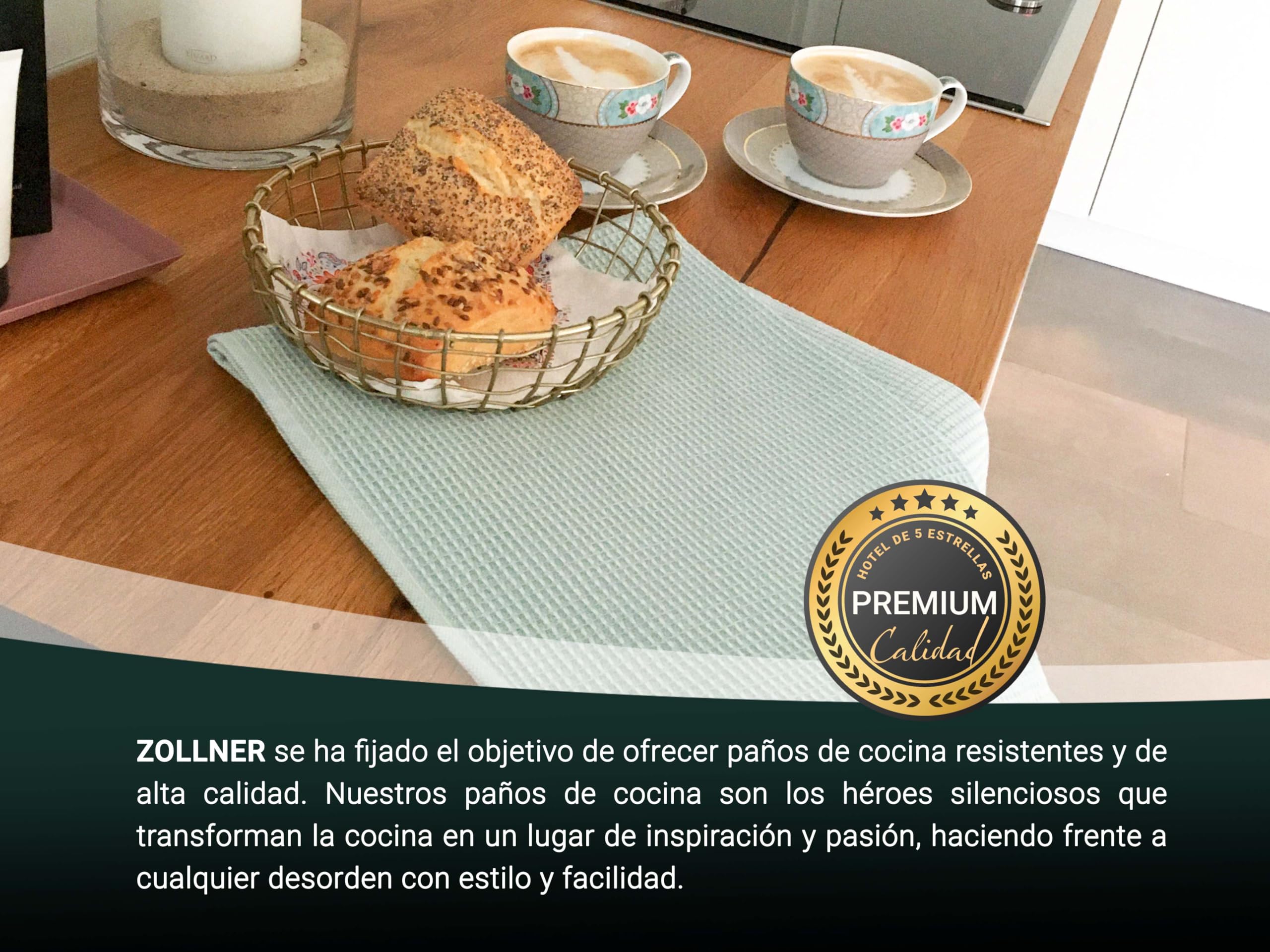 ZOLLNER 4 paños de Cocina de piqué, algodón orgánico, Verde Claro, 50x70 cm