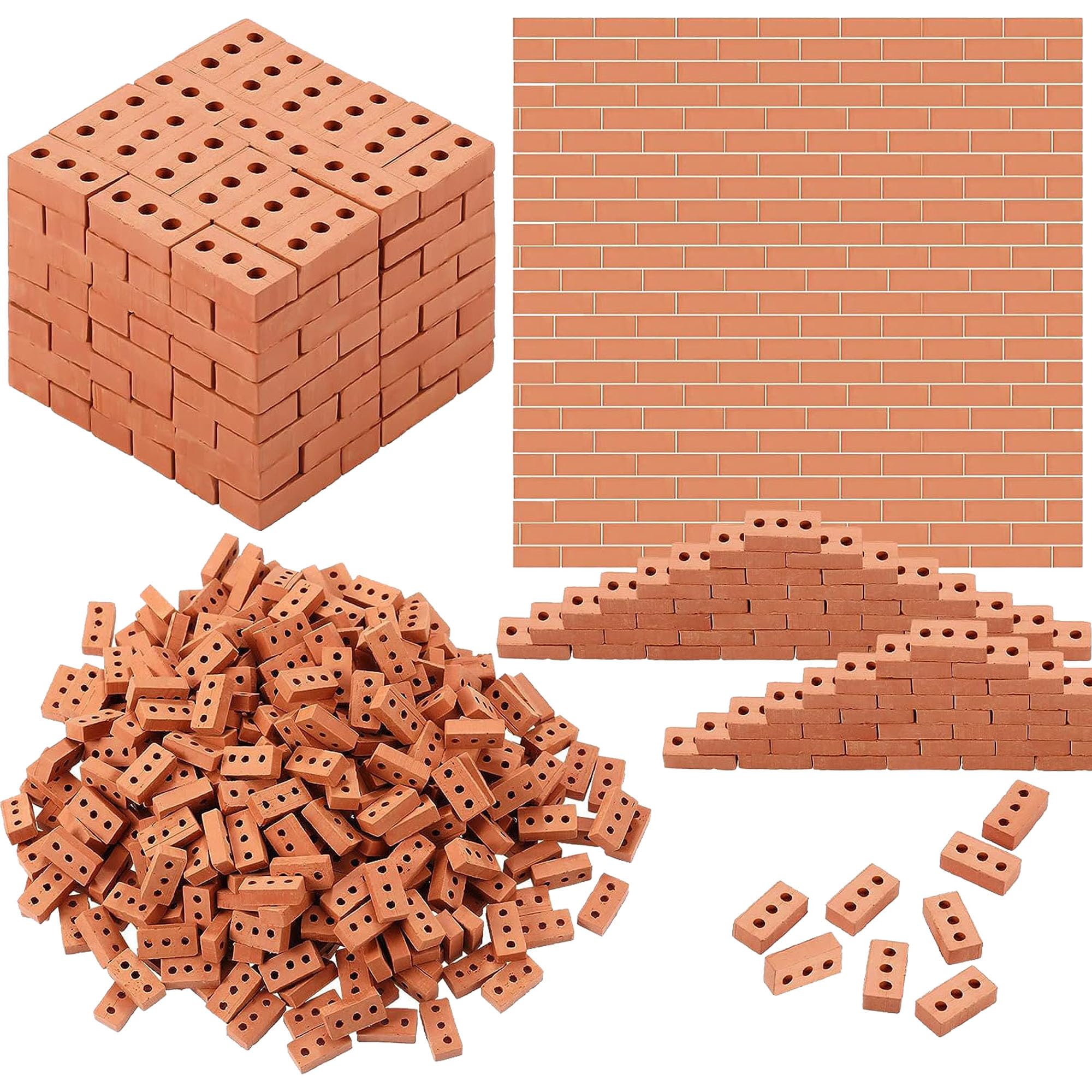Cayway 120 PCS Mini Bricks Tiny Bricks for Landscaping Miniature Bricks Small Bricks for Crafts Realistic Fake for Mini Garden Accessories (3 Holes Mini Red)