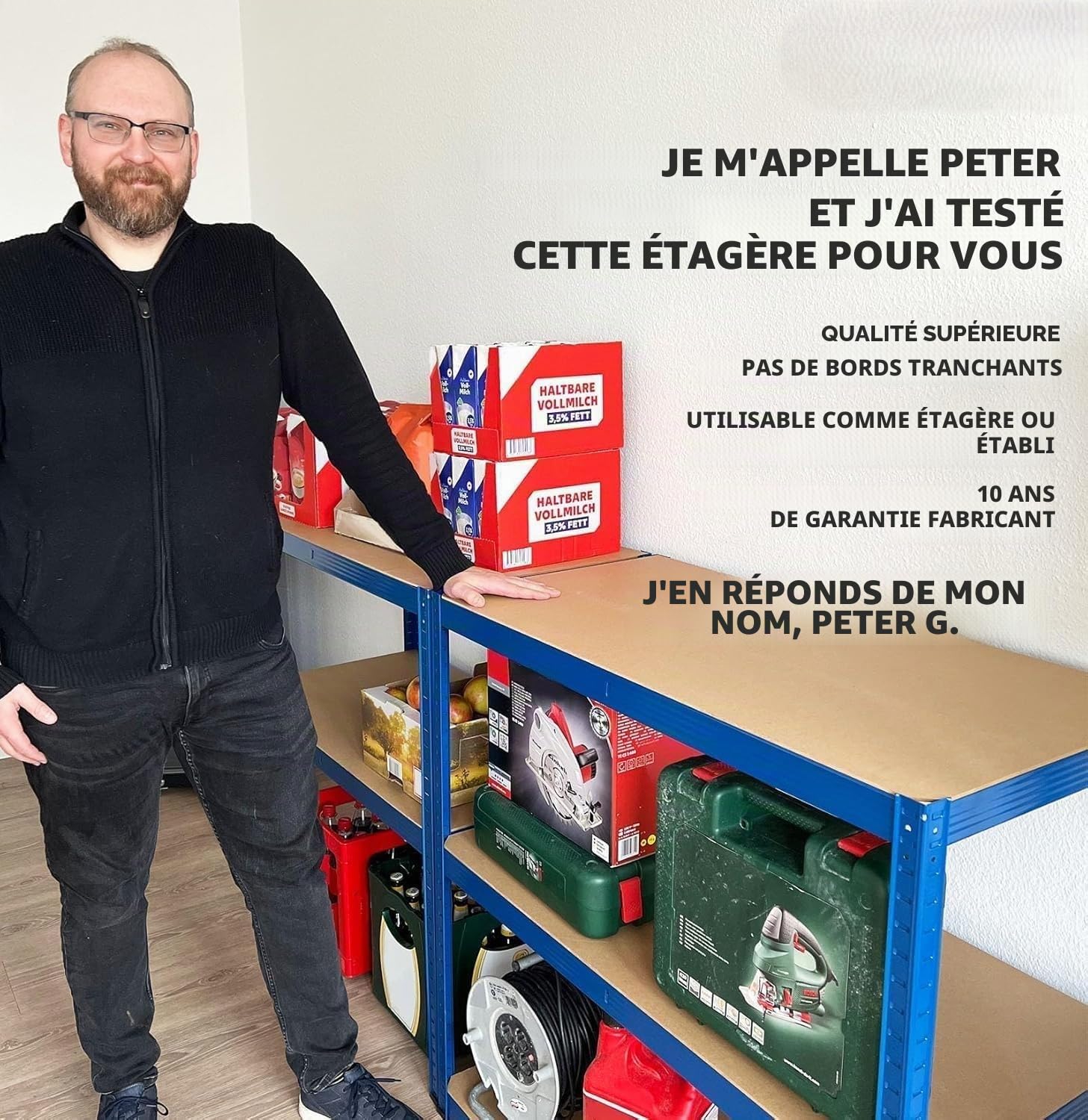 casa pura Étagère pour charges lourdes - 200 x 100 x 50 cm - Bleue - Étagère de rangement - Système d'emboîtement à monter sans outils