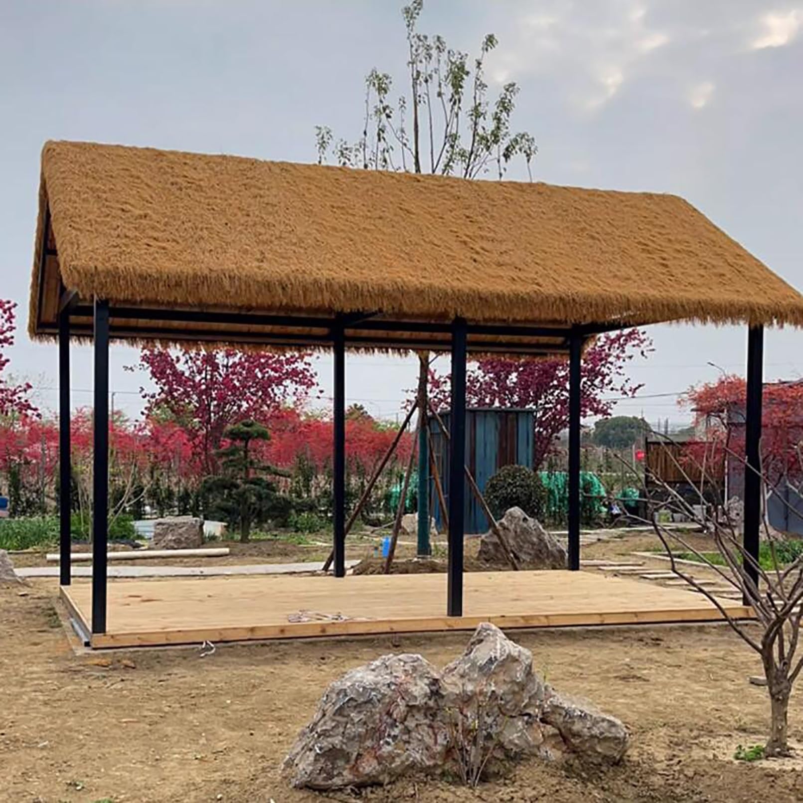 Ta sztuczna strzecha dachowa rolka – syntetyczna słomka palmowa na patio, basen, plażę, imprezę i bar, dekoracja, 1 x 6 m, osłona ze sztucznej trawy, tworzywo PE