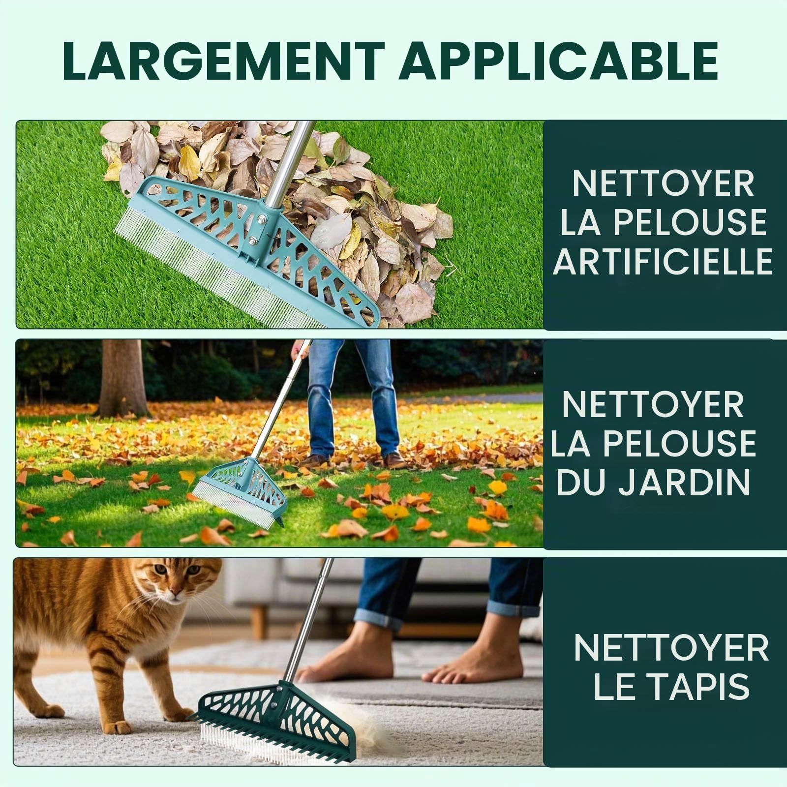 YEELOR Râteau à Gazon Artificiel Double Face en Acier Inoxydable - 40,6 cm - Nettoyeur pelouse, Gazon Artificiel, patios, Tapis, Poils d'animaux