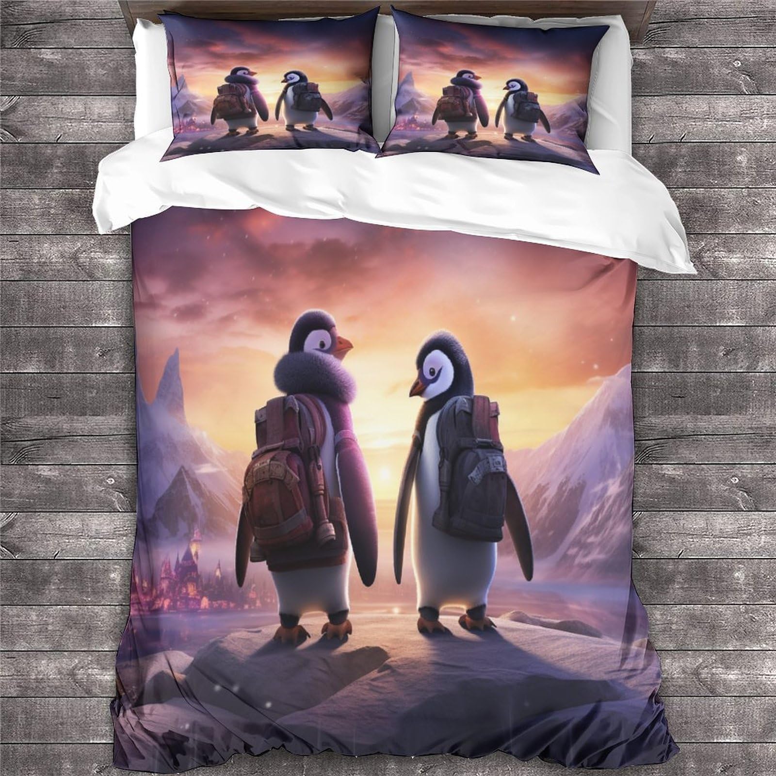 Pärchen Pinguin 3D-Gedruckter Bettwäsche-Set Mit Bettbezug-Set Bedruckt Für Kinder Teenager ErwachseneTagesdecke Bezug Mit Weich Leicht Leichte Pinguin Geschenk Duvet Cover 3-piece King（220x240cm）