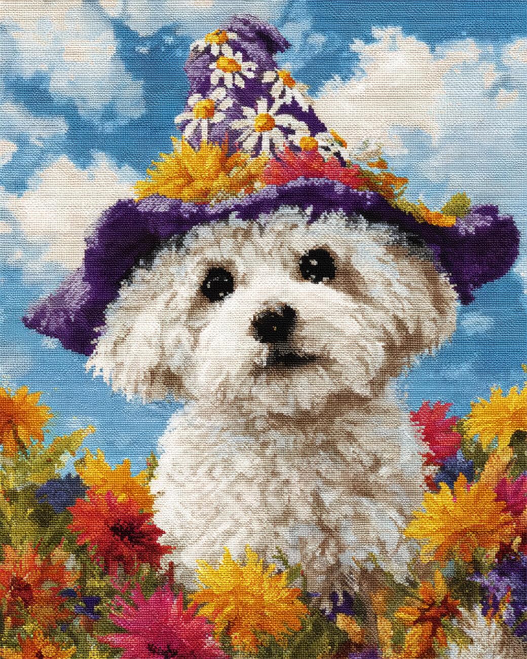 AxiangziK DIY Cross Stitch Kit Dog and Rose 11CT 50x70cm
