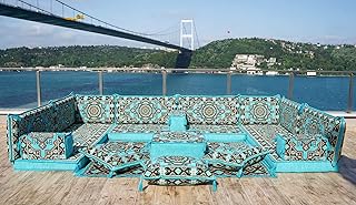 U Shaped Sectional Sofa, Terrace Blue Arabic Sofa, Floor Cushions, Arabic Majlis, Poufs, Turkish Floor Seating Set, Sofa Covers, Sofa Bed (U Sofa + Rug + Ottoman)