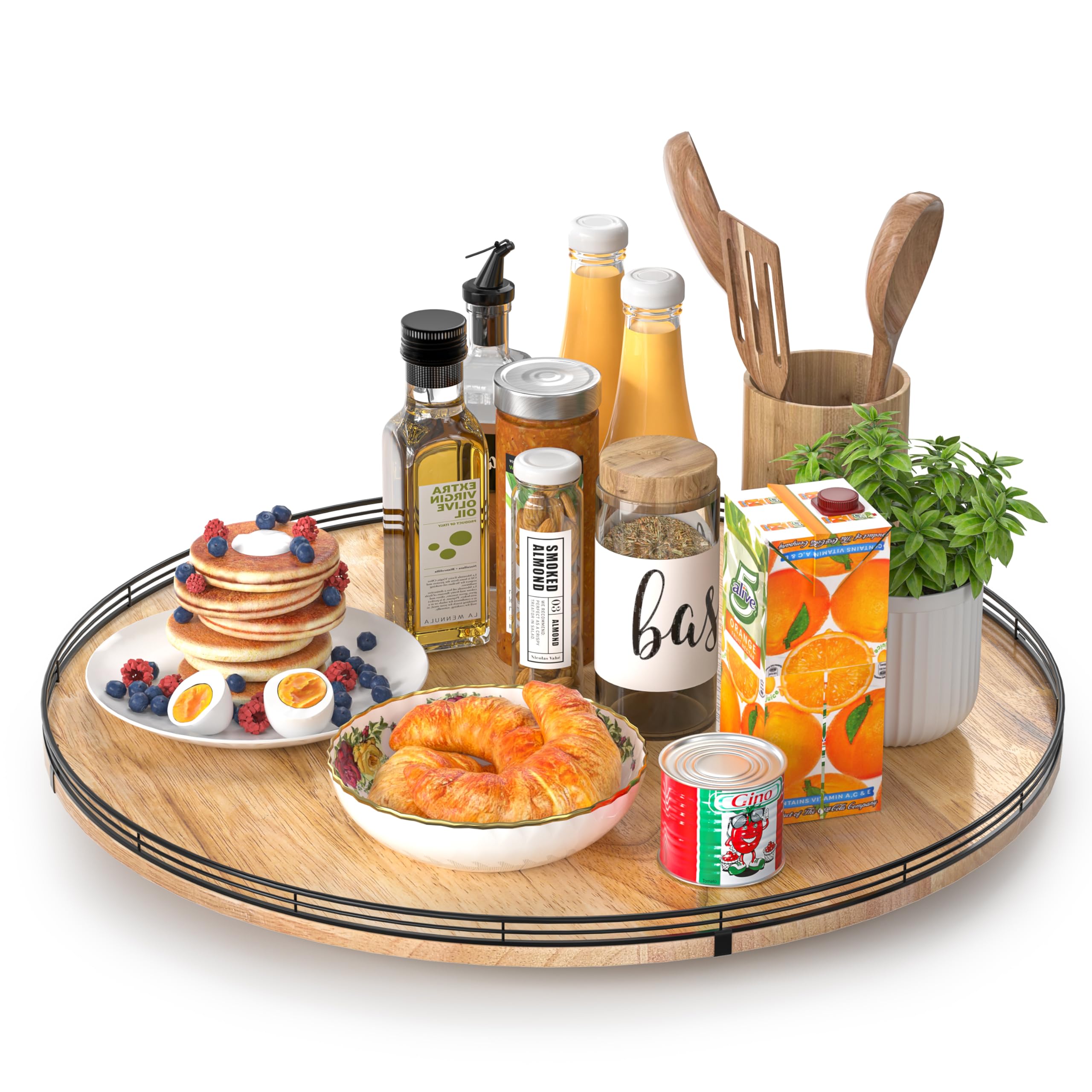 Photo 1 of **Minor cuts** 24" Lazy Susan Oak Wood Turntable Organizer for Cabinet, Farmhouse Round Wooden Large Lazy Susan Organization and Storage for Dining Table, Pantry, Kitchen, Countertop, Cupboard, Home Decor