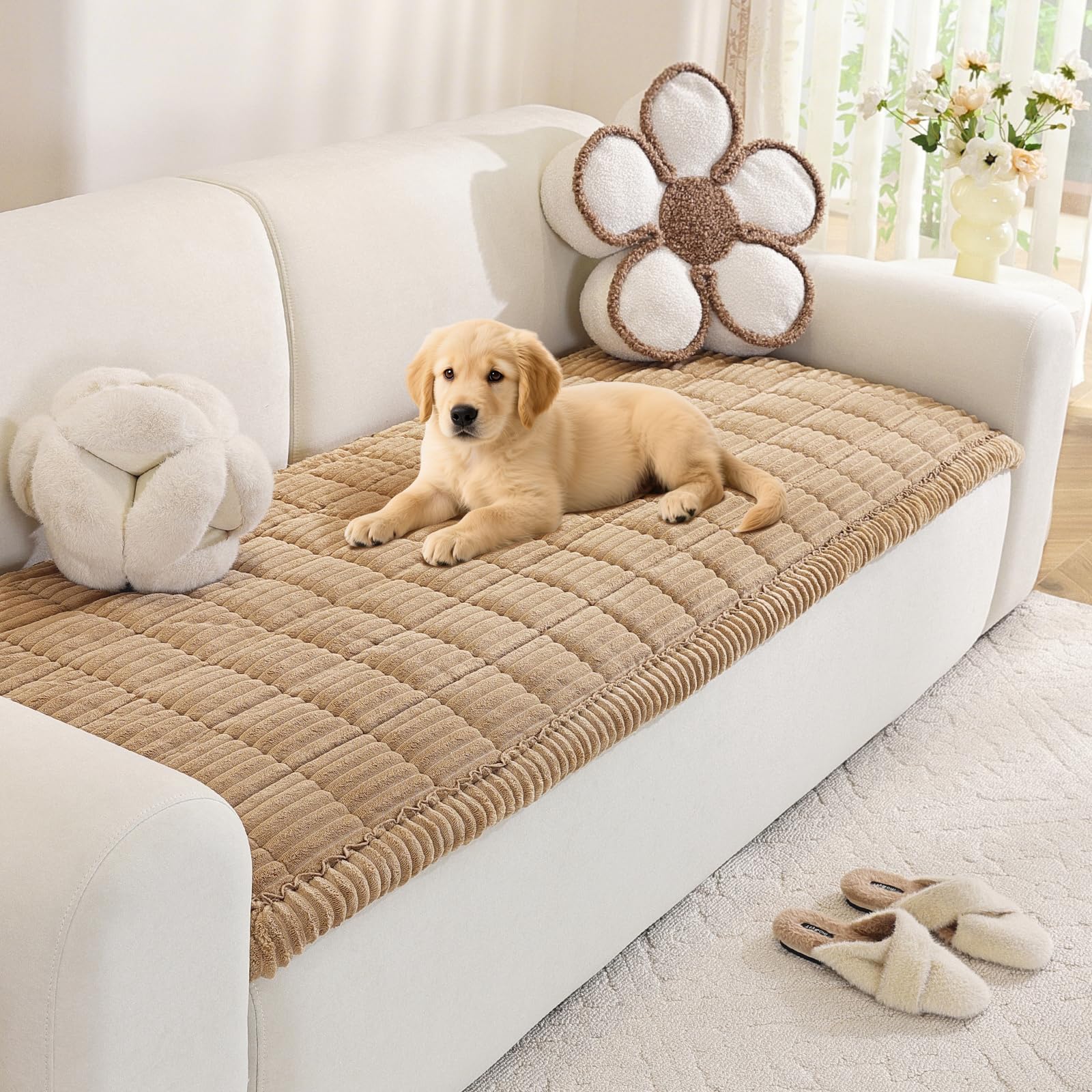 Royhom Dicke Sofa Überzug für Haustiere, Anti-Rutsch Sofabezug 2 3 4 Sitzer, Gestreiftes Braun Couch Überzug, Sofaschoner für Wohnzimmer (Sitzer, 70 x 210 cm)