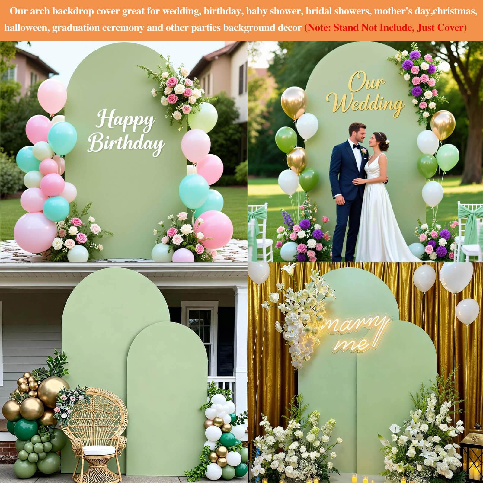 Cubierta elástica para arco de boda de 6 pies, cubierta de fondo de arco verde salvia, parte superior redonda, arco de Chiara, telón de fondo para baby shower, cumpleaños, ceremonia, decoración verde