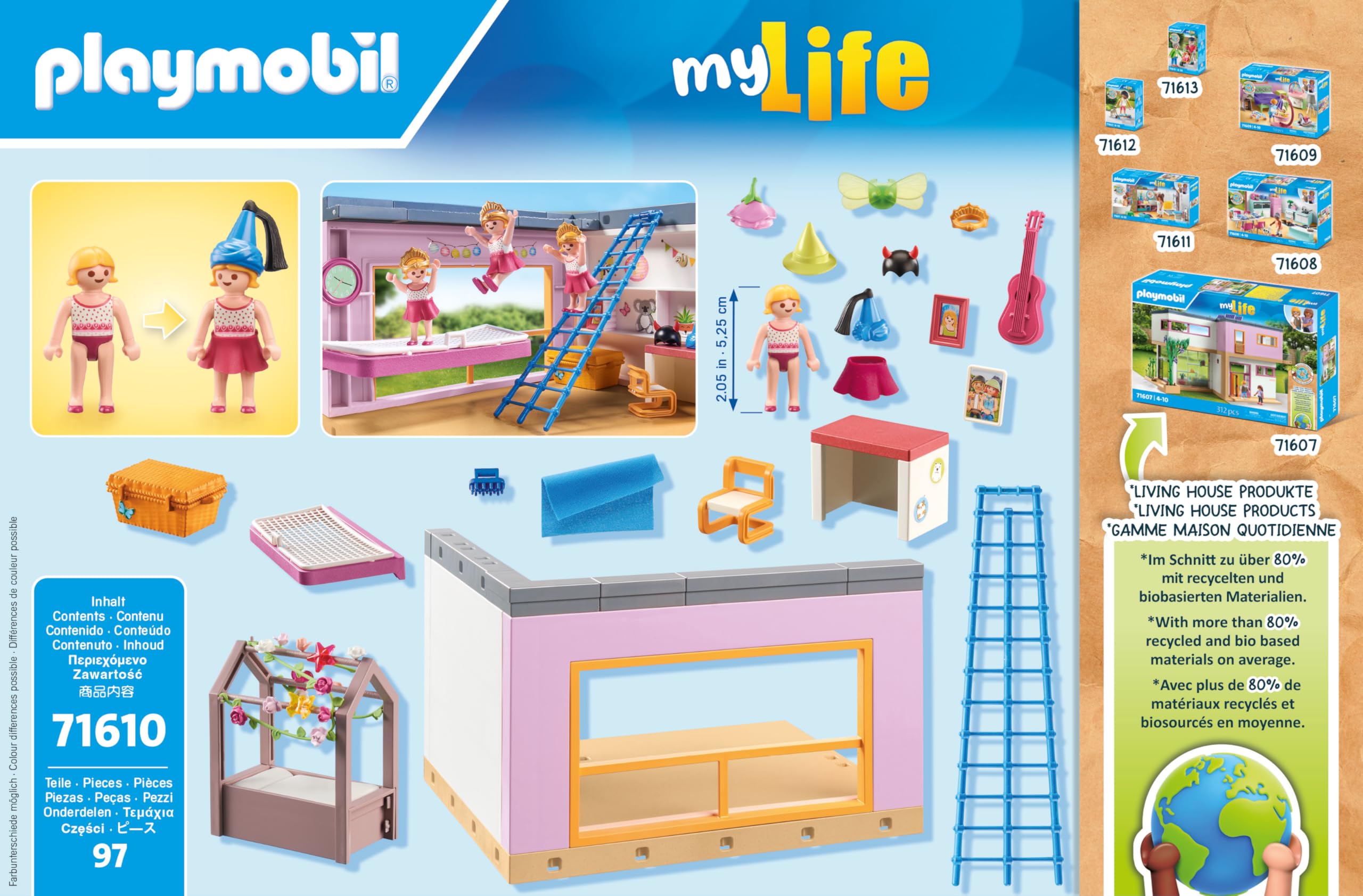 PLAYMOBIL MyLife 71610 Kinderzimmer, inklusive Einer Mädchenfigur und einem Stickerbogen, zu über 80 % aus recycelten und biobasierten Materialien, vielfältiges Spielzeug für Kinder ab 4 Jahren
