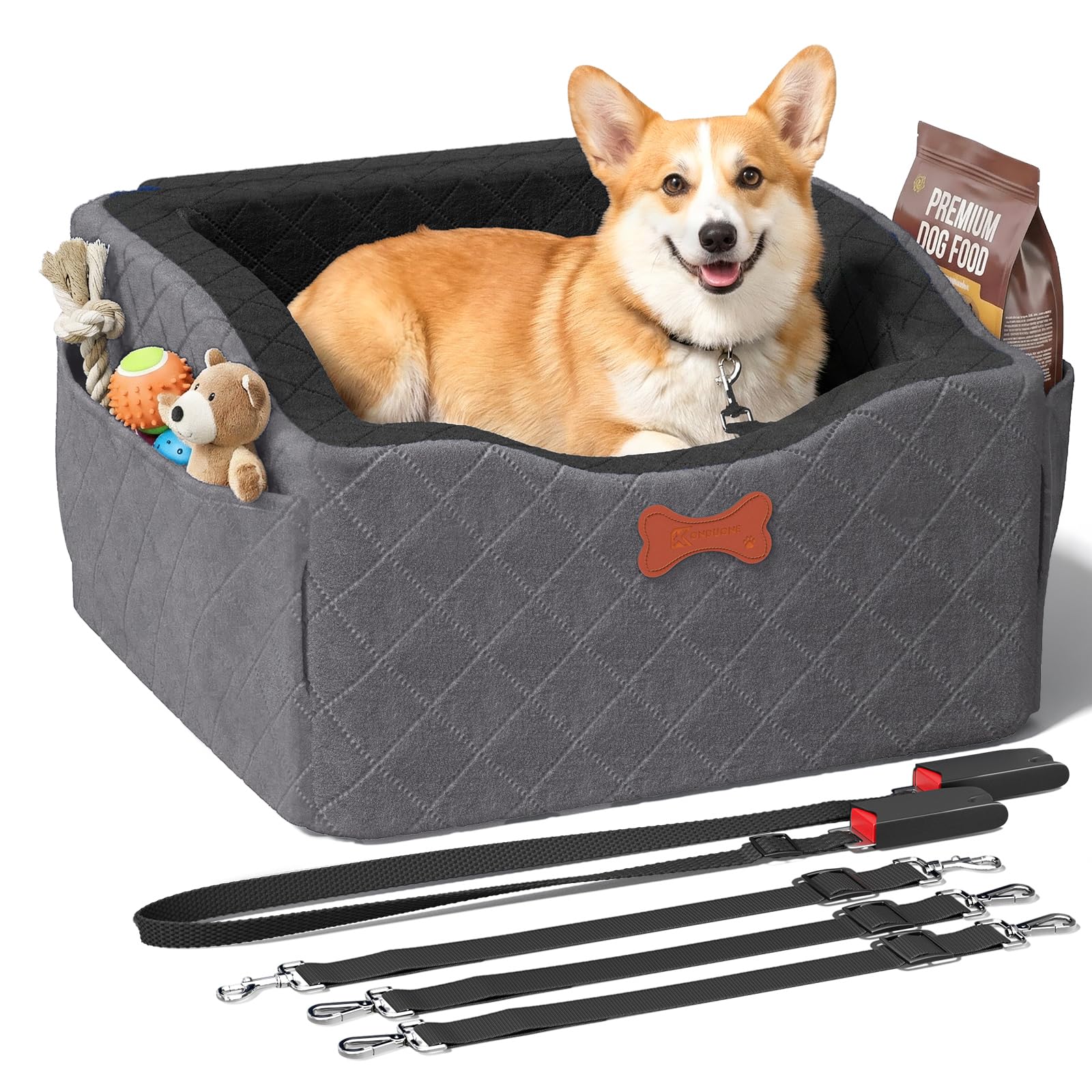 Dog Car Seat for Small Medium Dogs, 6" Elevated Booster Seat with ISOFIX Safety Fixation, Washable Cover & High Density Memory Foam, Portable for Car Front/Rear/Trunk Home Outdoor Use (Charcoal Gray)