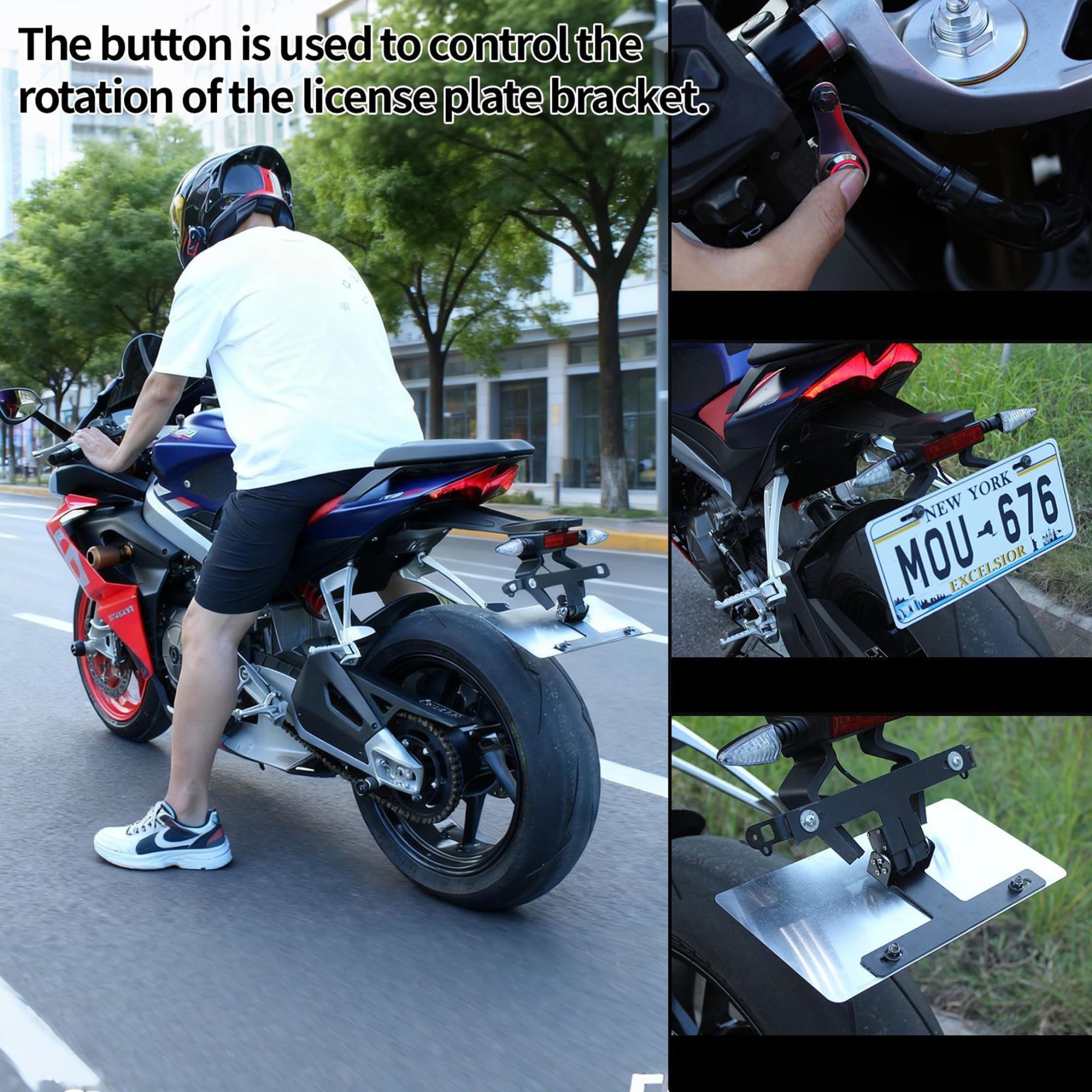 Support de Plaque d'immatriculation de en Alliage d'aluminium Pliable à Distance électrique, idéal pour Les modifications à Queue Courte, Support Plaque pour Motos, Tout-Terrain