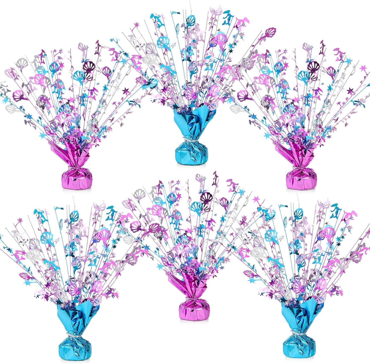 Ceenna 6 Pcs Table Decorations birthday decorations Metallic Gleam Foil Spray Centerpieces Shell Model Branches Leaf Glitter Table Centerpieces for Cosplay Holiday Party (Mermaid)