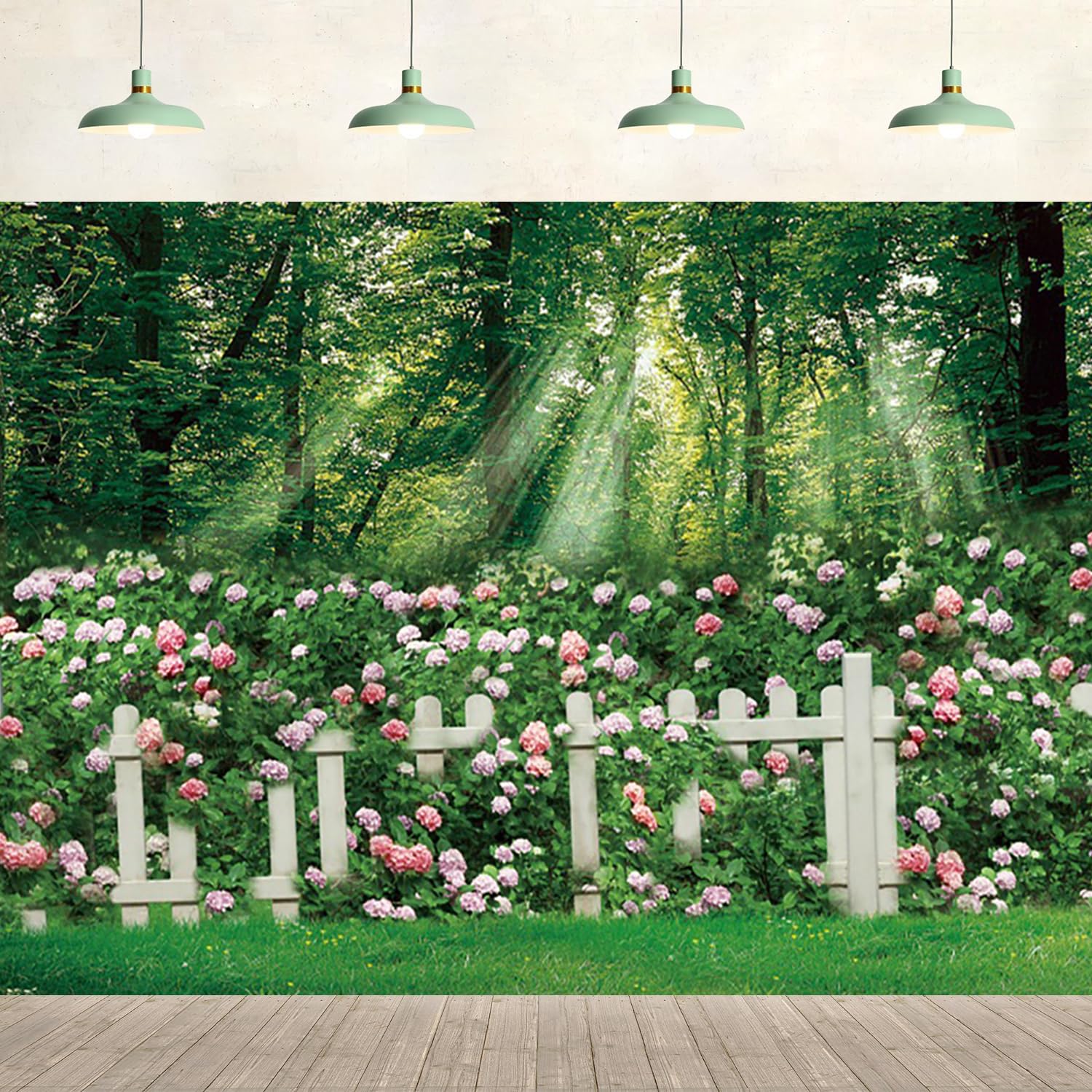 7x5ft Spring Garden Backdrop Forest Flowers Fence Greenery Nature Scenery Background Birthday Wedding Bridal Shower Party Supplies Photography Kids