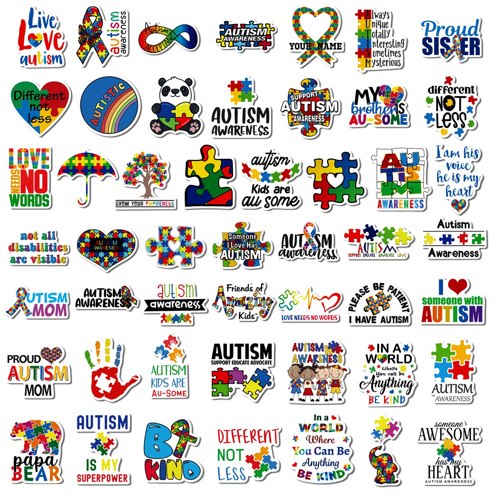 CRAFFANCY 100Pcs Autism Awareness Stickers, Vinyl Autism Sticker Self-Adhesive Sticker Kit for Scrapbook Journal Planner Decals Bottle Laptop Decor Gift