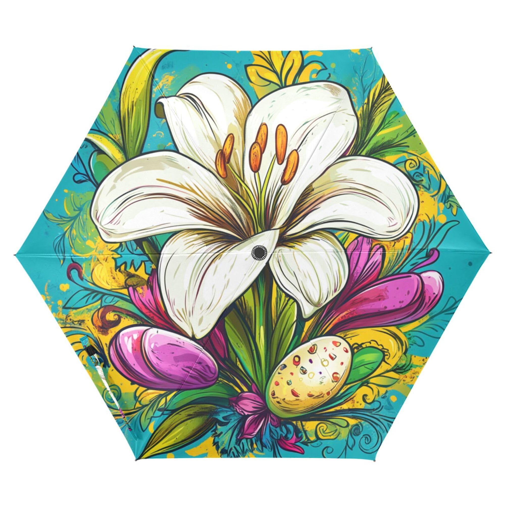 JUNZAN Easter Lily Happy Easter Umbrella For Golf 39 Inch Uv Protection Automatic Open Close Mini Umbrella for Girls Outdoor Defence Accessories