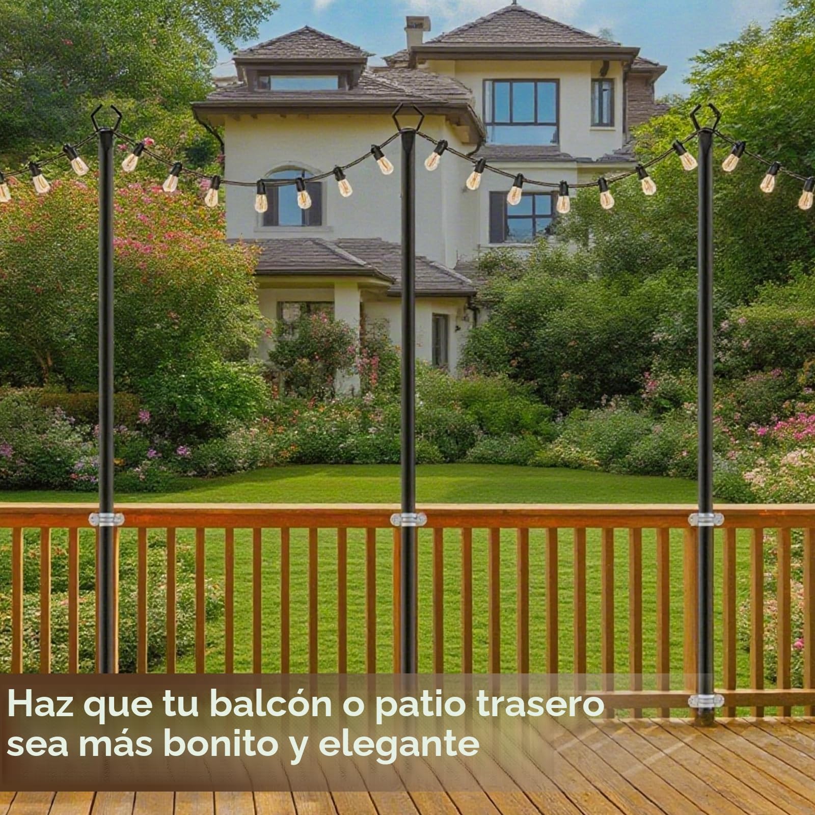 2 Piezas Postes de Luces de Cadena, Postes Metálicos de 3m para Luces de Cadena de Exterior, Soporte de Iluminación Resistente para Exteriores, Patios, Jardines, Fiestas y Decoración Navideña