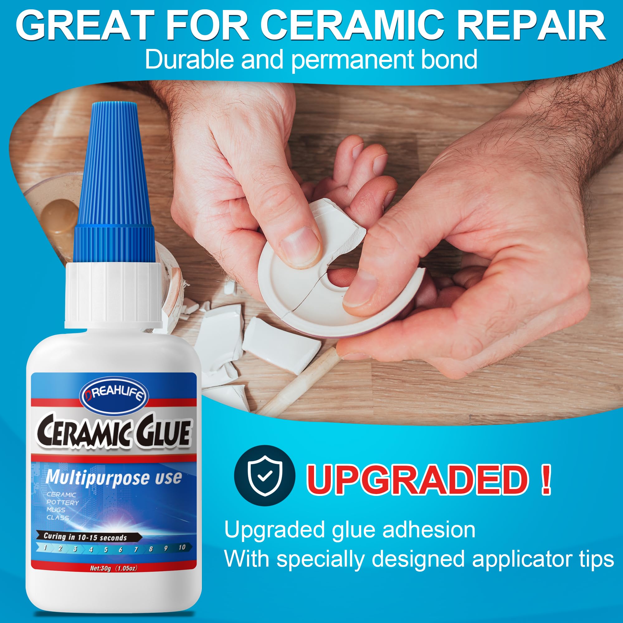 Colla Forte per Ceramica & Porcellana 30gx2, Colla Ceramica per Argilla, Vasi, Tazze da Caffè, Lavandini