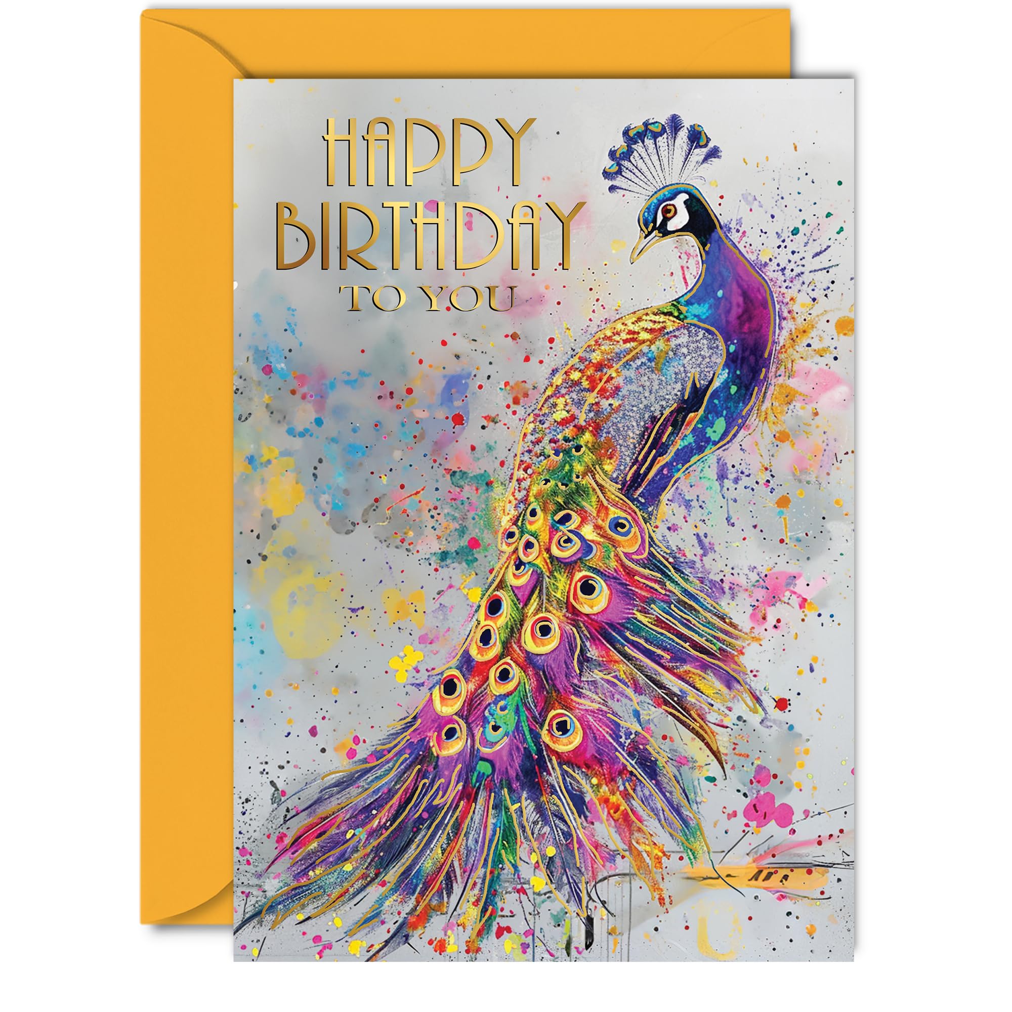 Beautiful Gold Birthday Cards for Women Her - Slender Peacock - Elegant Traditional Pretty Birthday Card for Mum Daughter Grandma Auntie Granddaughter, 5x7 Inch Gorgeous Greeting Cards Gift
