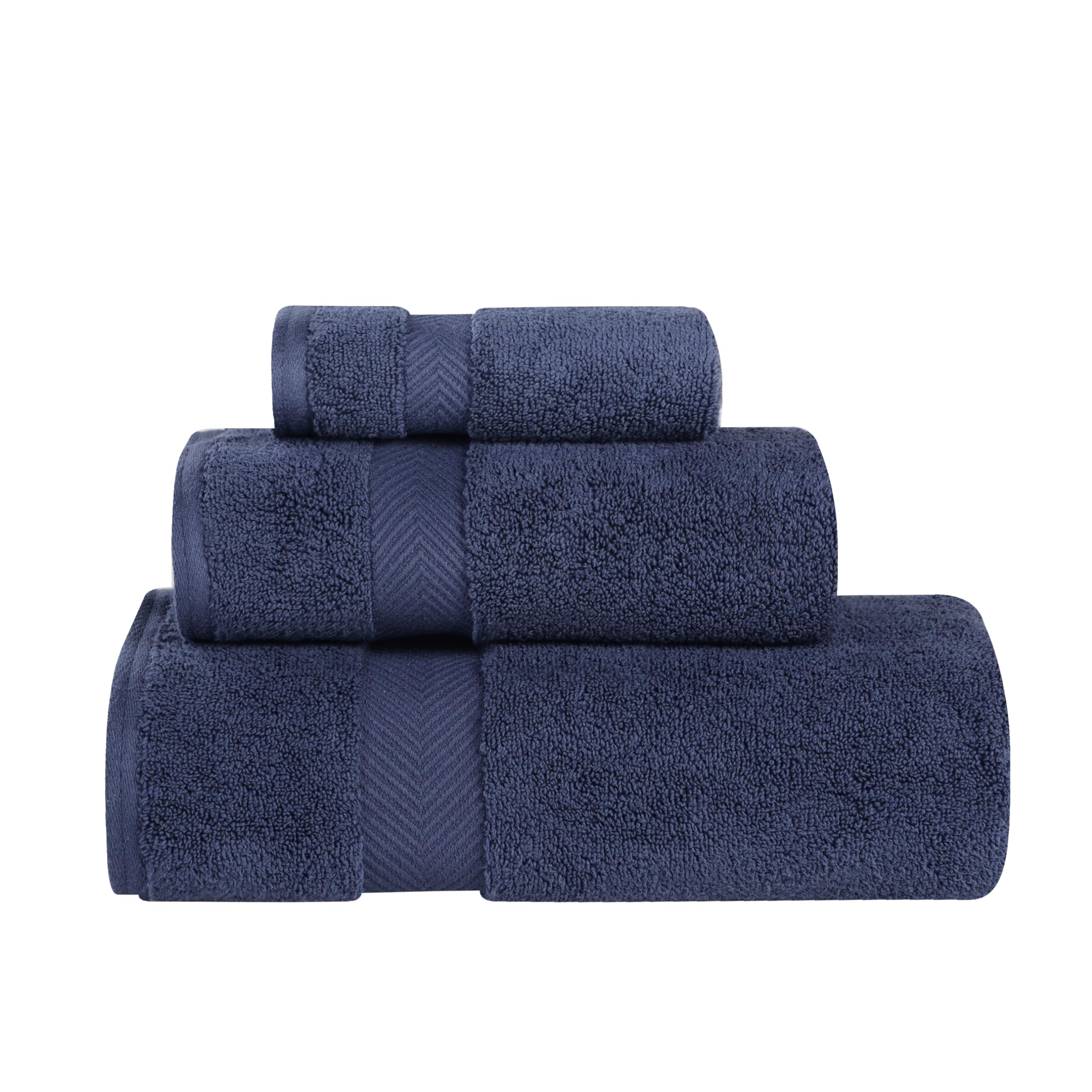 Superior Zero Twist 100% Cotton Towel Set, 3-Piece Set, Extra Soft Bath Towel, Face Towel and Hand Towel, Long-Staple Cotton Towels, Midnight Blue