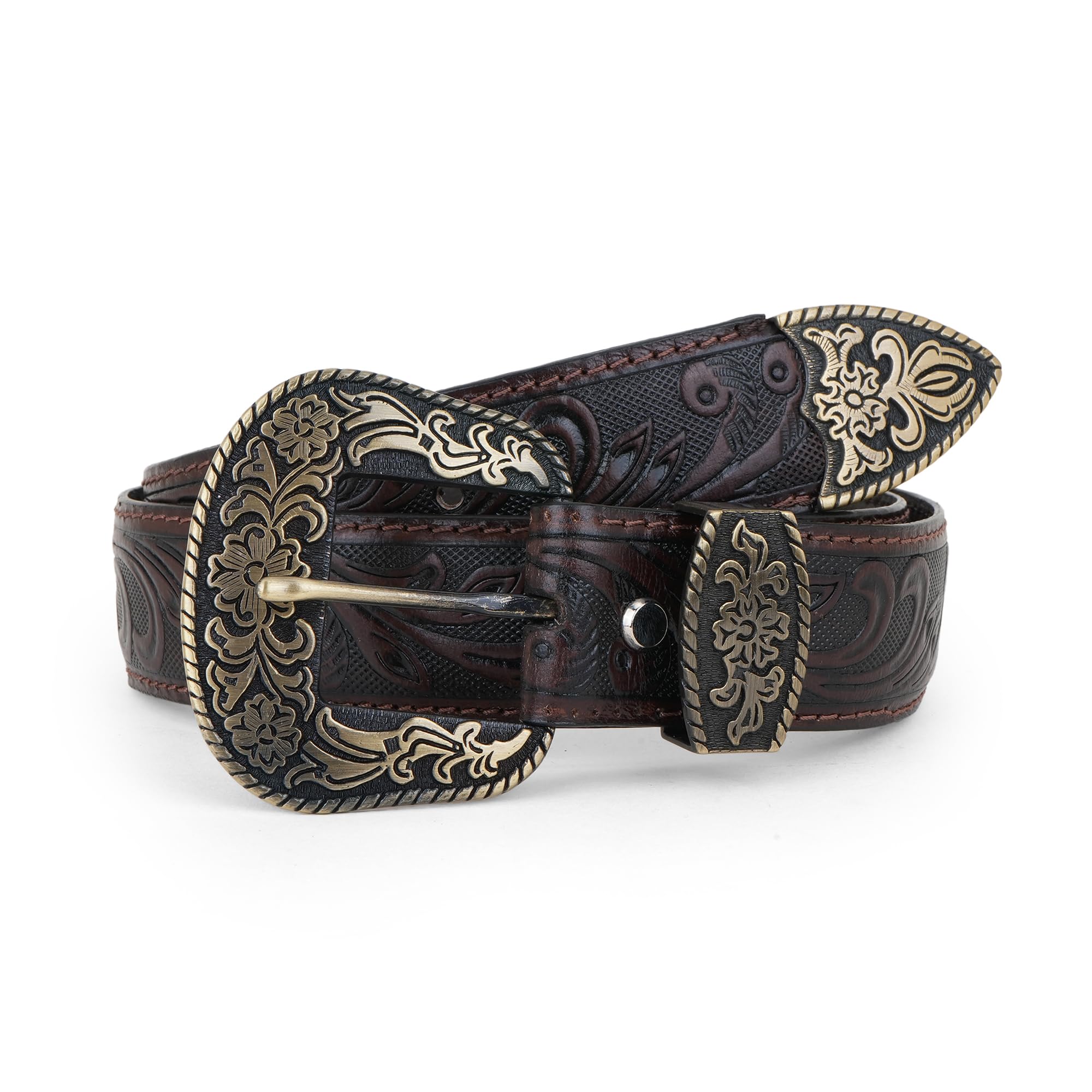 Western Leather Belt for Men & Women, Floral Embossed Cowhide, Durable Rodeo Style for Jeans, Casual Wear & Country Outfits-image-30
