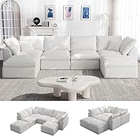 Vista 9 de Sofá modular seccional, sofá convertible en forma de U con 2 otomanas, sofás sin hueso para sala de estar, sofá moderno de 6 asientos profundos