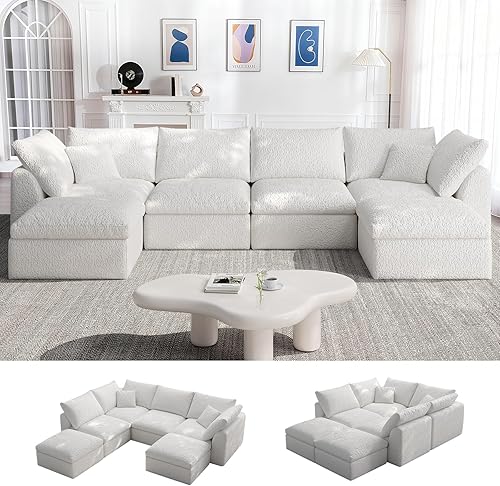 Miniatura 9 de Sofá modular seccional, sofá convertible en forma de U con 2 otomanas, sofás sin hueso para sala de estar, sofá moderno de 6 asientos profundos con