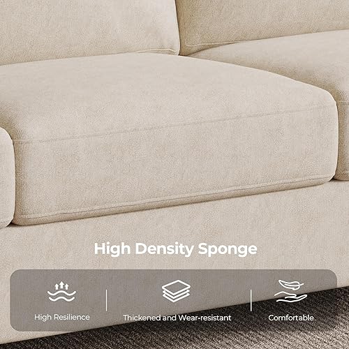 Vista 3 de 3 Seater Sofa Couch with Deep Seat, 90" Modern Upholstered Sofa with Armrests, Easy Installation, Comfy Couches for Living Room, Apartment, Beige