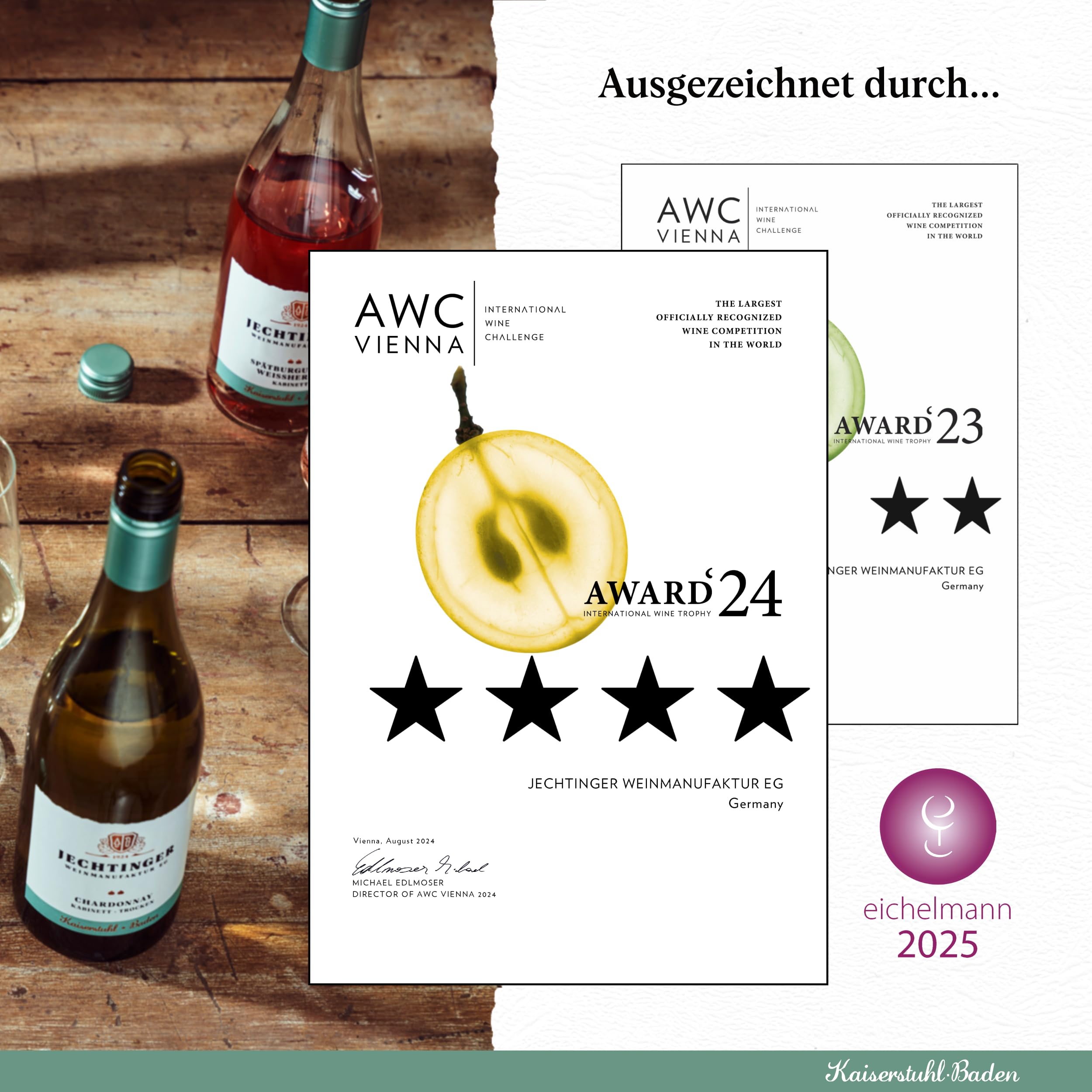 Jechtinger Rosé FeinFruchtig - Spätburgunder Roséwein fruchtig mit Erdbeer-, Himbeer- & Pfirsichnoten, erfrischend & harmonisch, Badischer Wein vom Kaiserstuhl (6 x 0,75l)