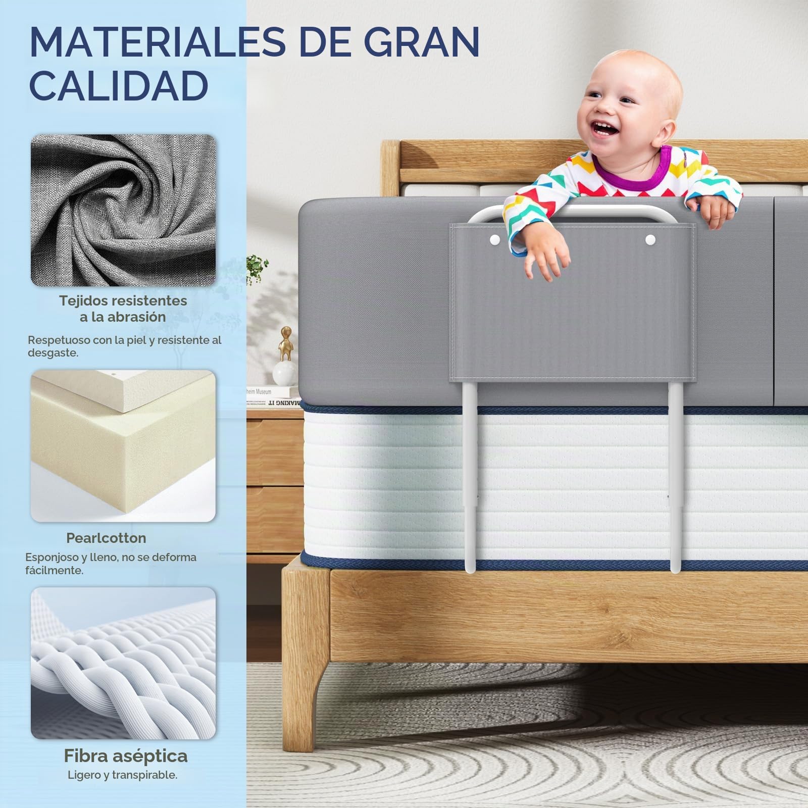 Barrera Cama Bebe, Barandilla Cama Niño, Barrera de Cama para Bebé, Protección contra Caídas, Altura Ajustable, Barandilla Protectora de Cama deformables para Niños y Bebés-100cm, Gris