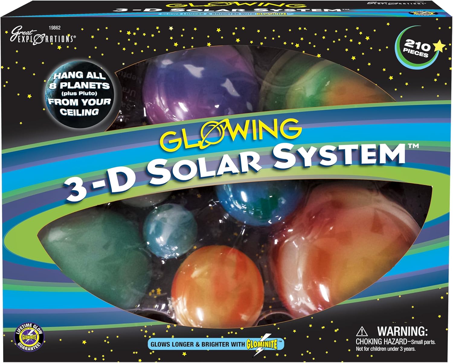 Great Explorations, 3-D Solar System Glow In The Dark Ceiling Hanging Kit 3D Planets and Star Stickers Create the Milky Way Teach Science STEM - Image 2