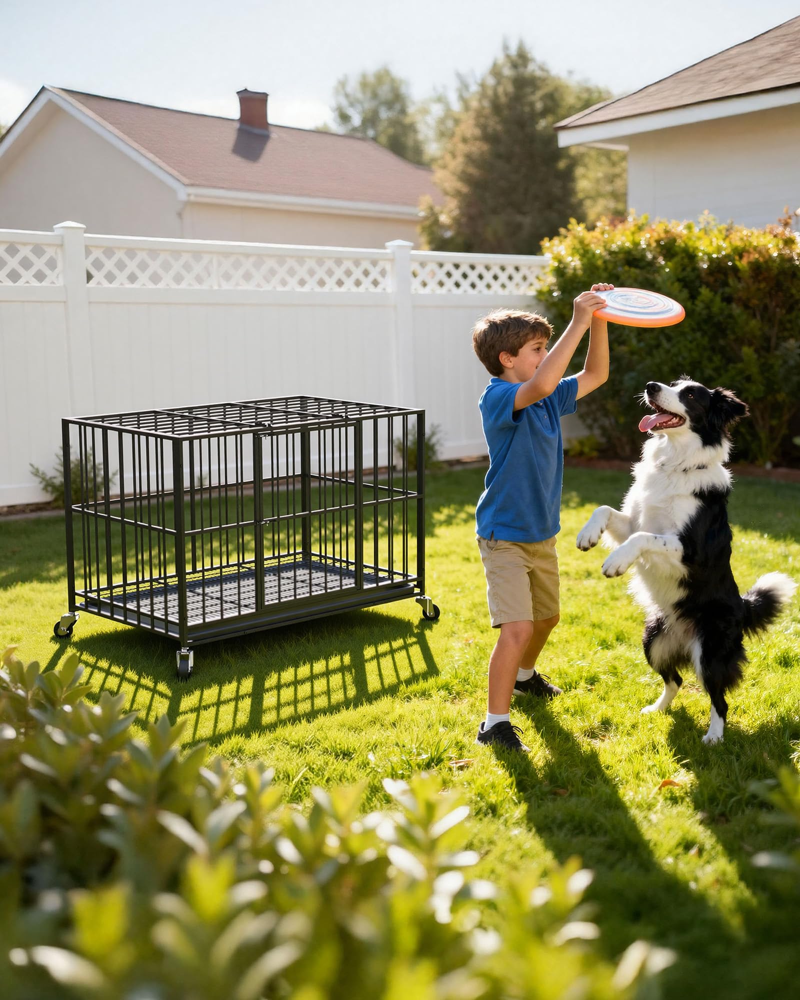 38 in Heavy Duty Dog Crate Steel Escape Proof, Indoor Double Doors and Lockable Wheels,Removable Tray, for Small and Medium Dog Breeds - image 8