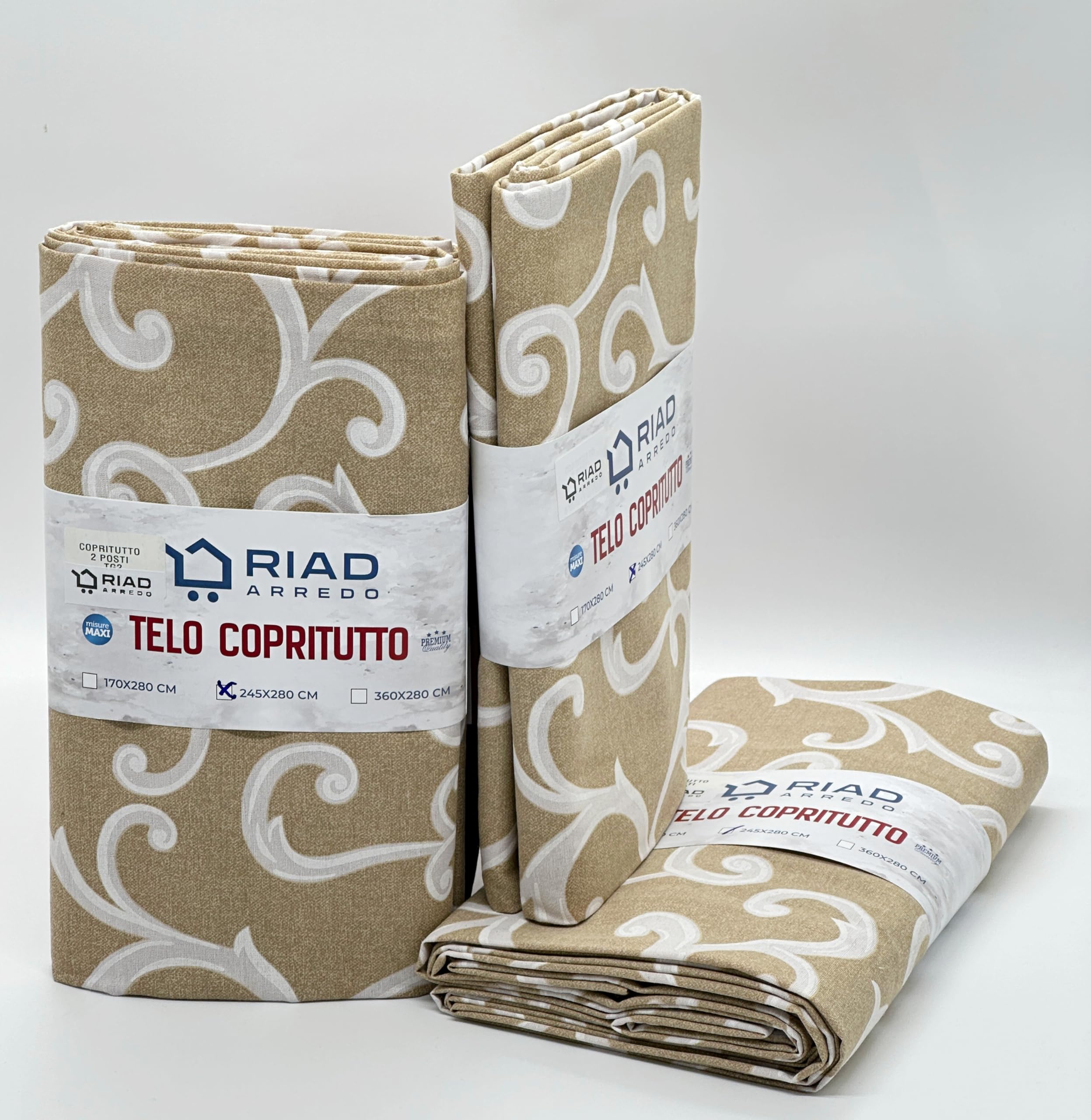 Riad Arredo Telo Arredo Copridivano - Copritutto Multiuso GranFoulard Copriletto in Cotone - Tela Robusta (Beige, 2 PIAZZE - 250X280 CM)