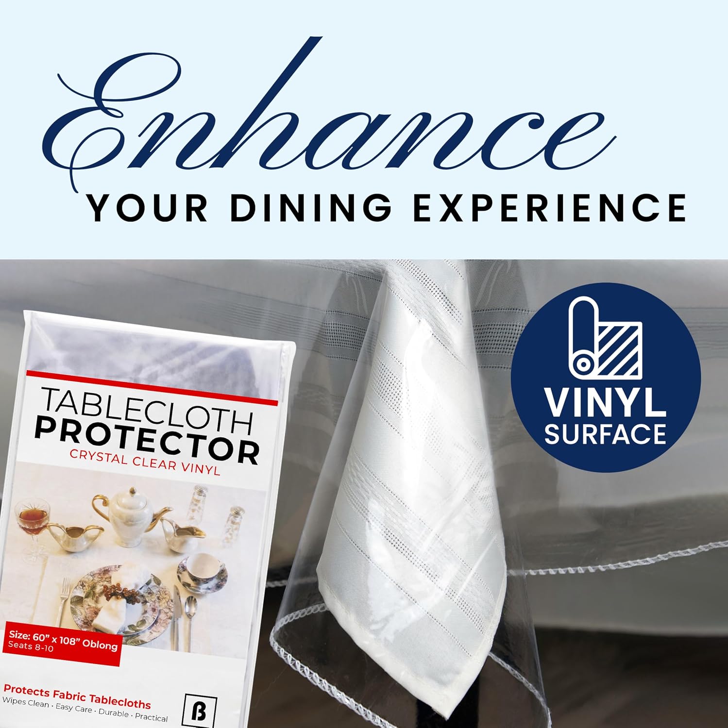 Broder Heavy Duty Clear Plastic Table Cover Protector Rectangle 60x108 – Waterproof, Oil Proof, Wipeable Vinyl Tablecloth Protector, Thick PVC, for Dining Room, Kitchen, Desk, Office, Everyday Use