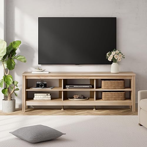Miniatura 2 de WAMPAT Soporte de TV para centro de entretenimiento de TV de 75 pulgadas consola de TV de madera con 6 cubos de almacenamiento para sala de estar