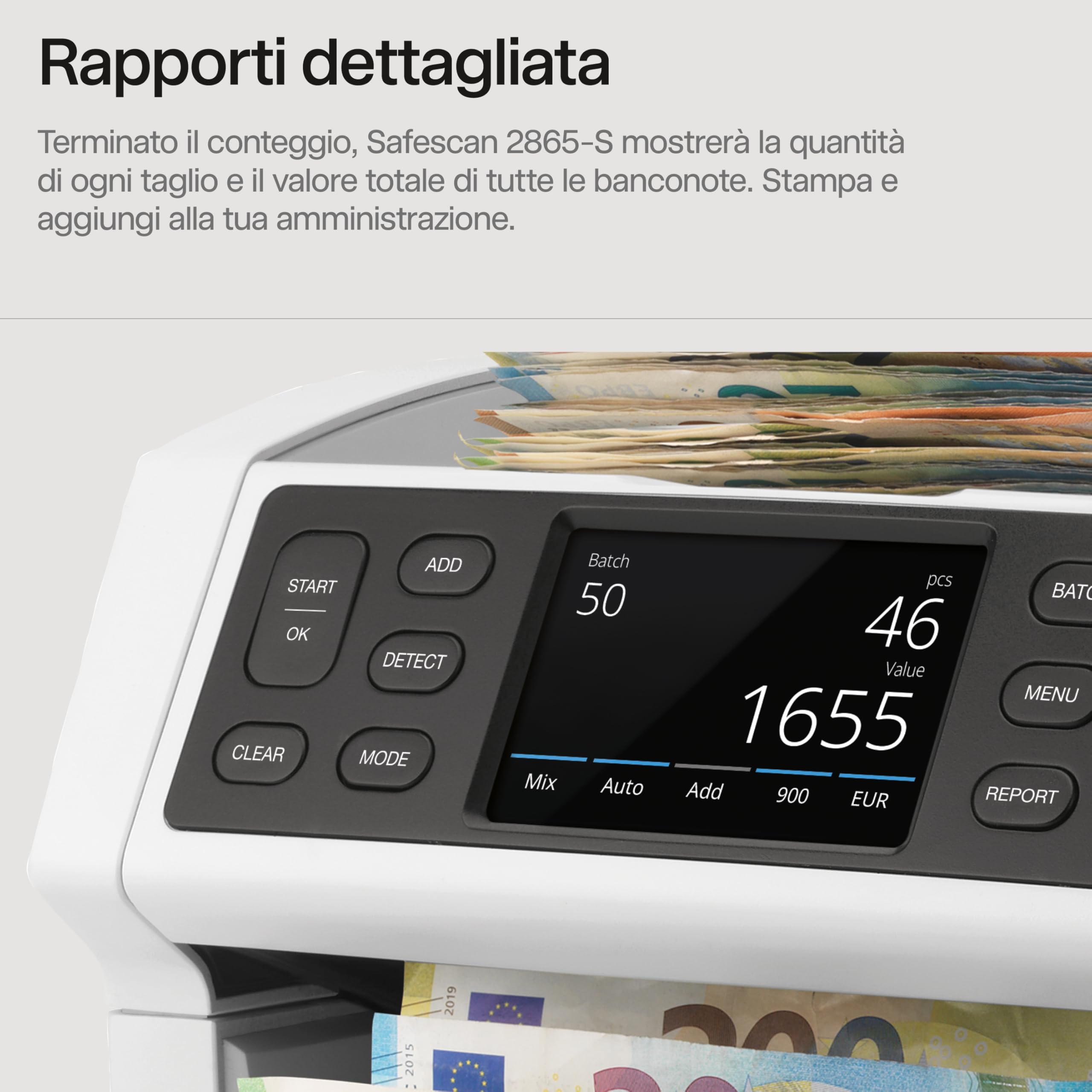 Safescan 2865-S Contabanconote che conta banconote miste - Contabanconote con verifica banconote a 7 punti - Contabanconote con interfaccia multilingue