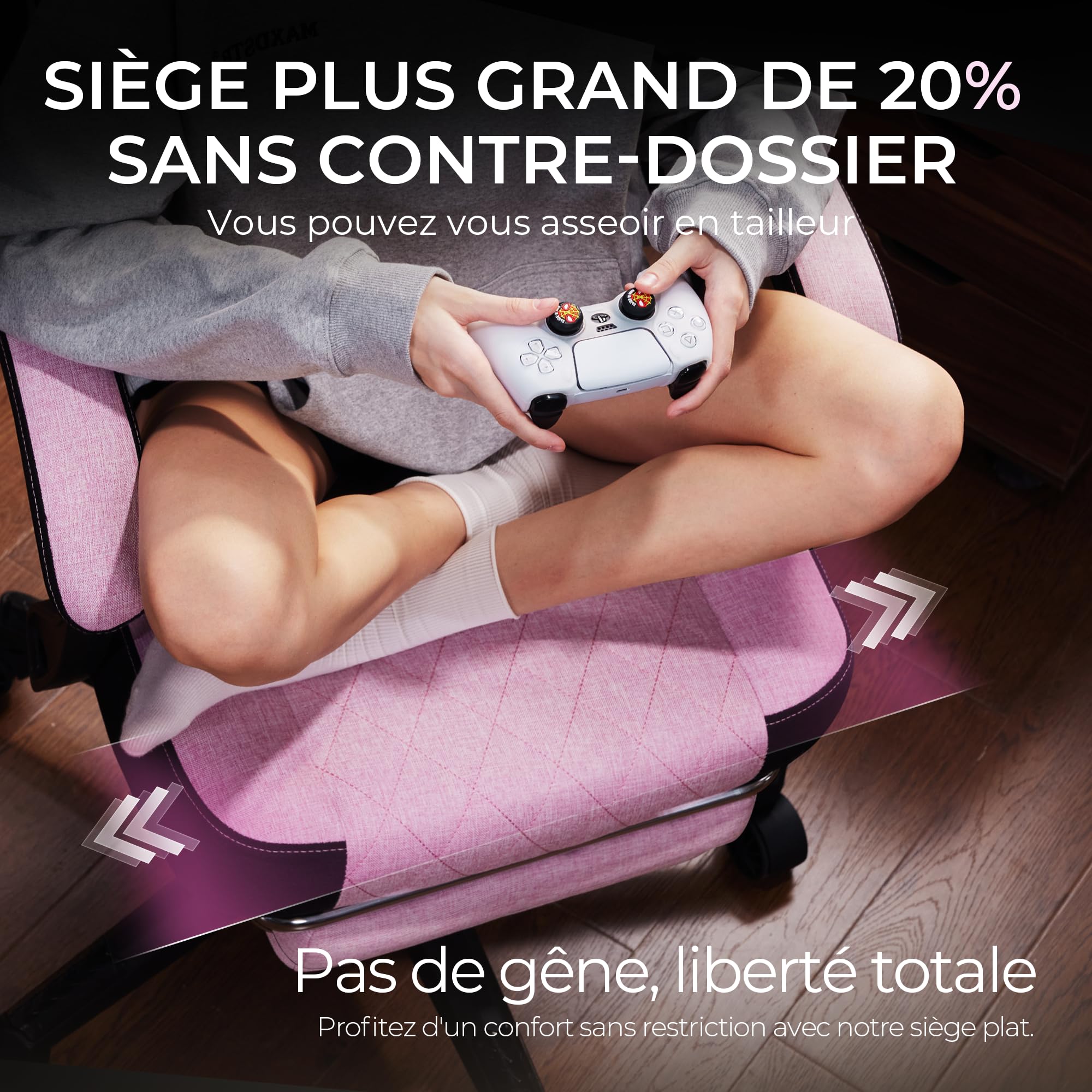 Dowinx Chaise de Gaming en Tissu avec Coussin de Printemps, Soutien Lombaire et Repose-Pieds pour Adultes, Fauteuil de Jeu Ergonomique, Grand et Haut, pour Jeux de Bureau, 135 kg, Rose