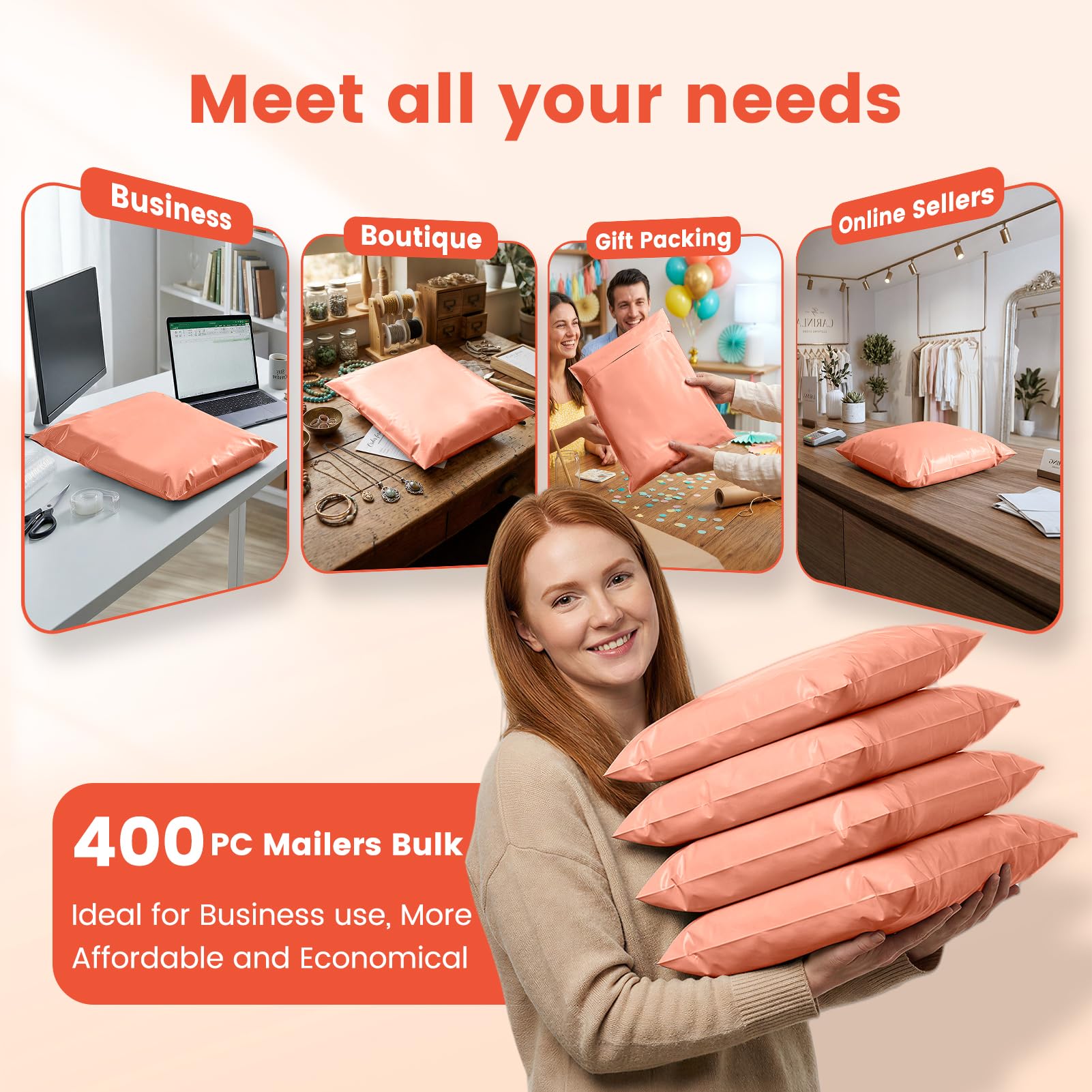 Metronic Buste per spedizioni in polietilene, 14,5 x 19 cm, resistenti, autosigillanti, impermeabili, resistenti agli strappi, sacchetti per piccole imprese, boutique, abbigliamento, rosa pesca