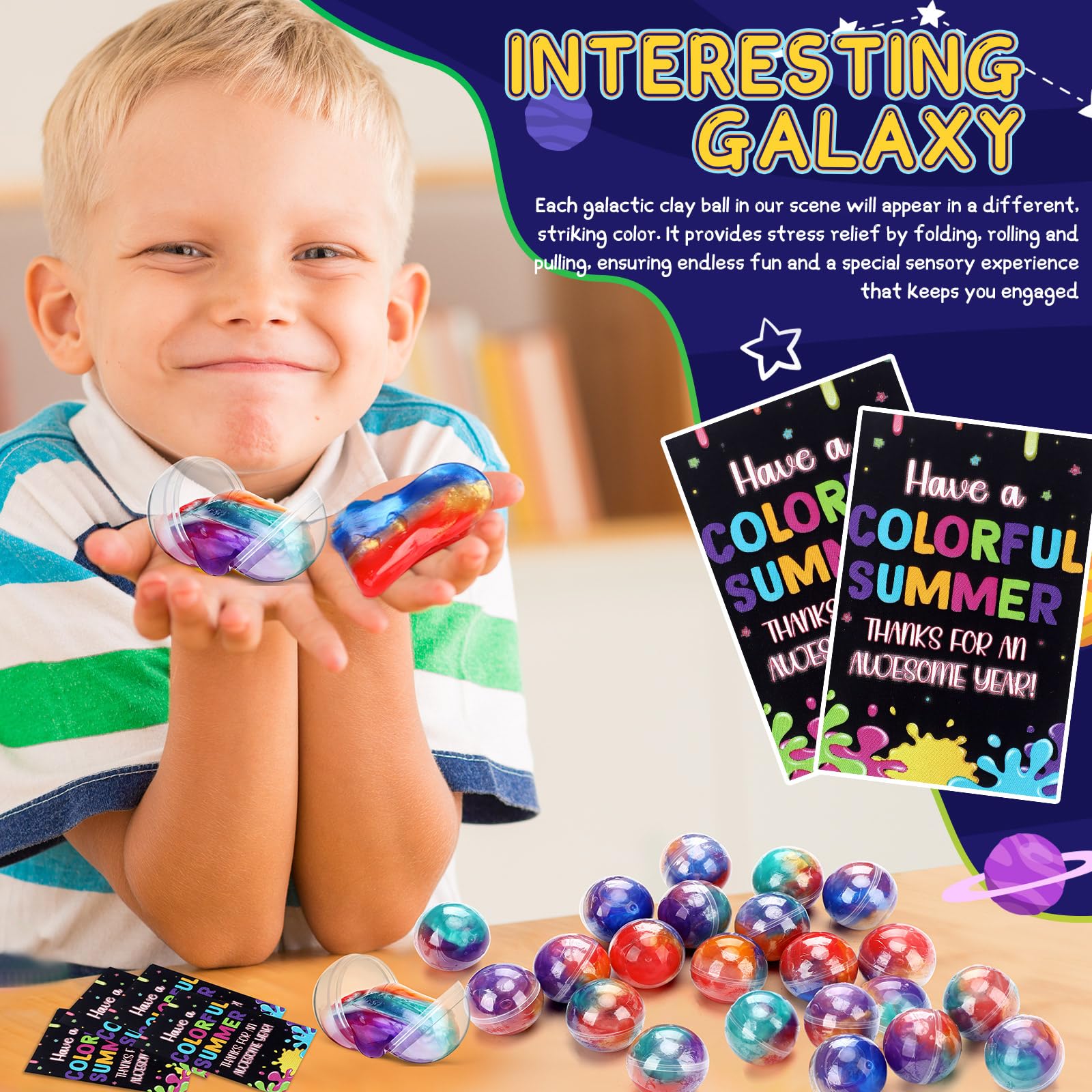 24 Set 2025 End of The School Year Gift for Student Graduation Galaxy Clay Ball with Color Card Kindergarten Preschool 2025 Graduation Gift from Teacher End of The School Year Party for Children Kid - Image 5