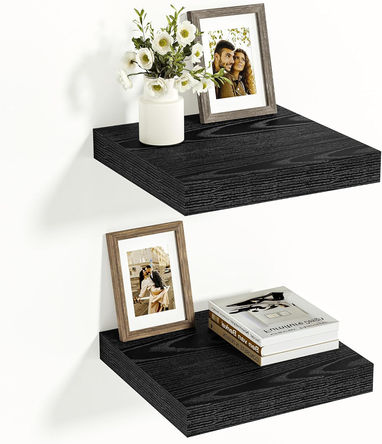 Vivelove Black Floating Shelves 12 Inches Wide, 12" Deep Wall Shelves for Bedroom, Bathroom, Living Room, Kitchen, Office, Rustic Home Decor Shelf with Invisible Brackets, 12" X 12" X 1.5", Set of 2
