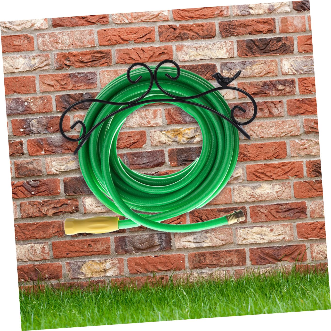 OSALADI Porta Tubo da Giardino in Ferro Battuto Nero 38x17 Cm, Supporto da Parete per Tubo Flessibile, Mensola Resistente per Stoccaggio Tubi Esterni, per Irrigazione e Giardinaggio