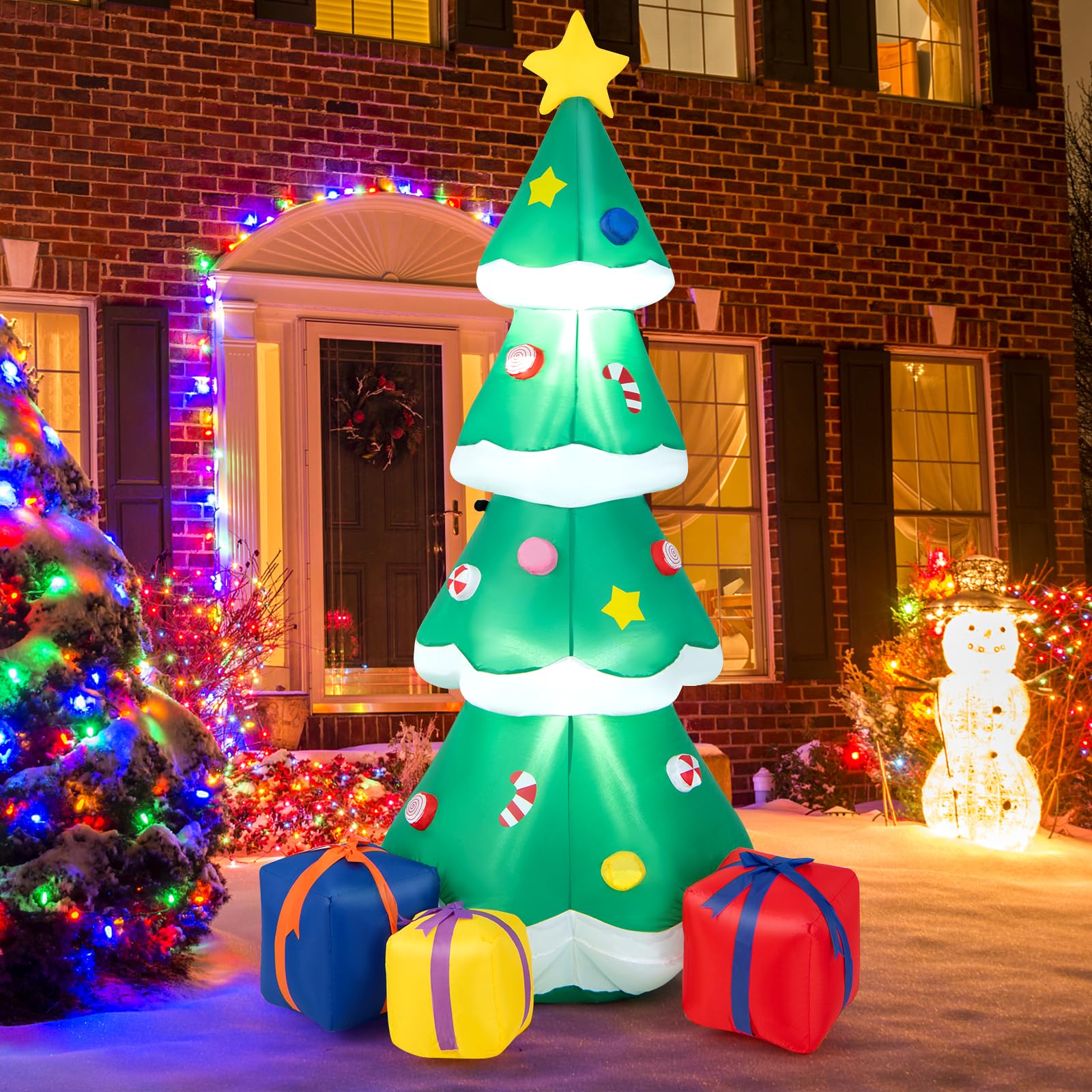 SOARS Decoration Noel, Sapin de Noel Gonflable 180 CM, avec Lumière LED et Soufflerie Intégrée, Décoration Noel Auto-Gonflable Résistant aux Intempéries, pour Cour, Jardin, Salon