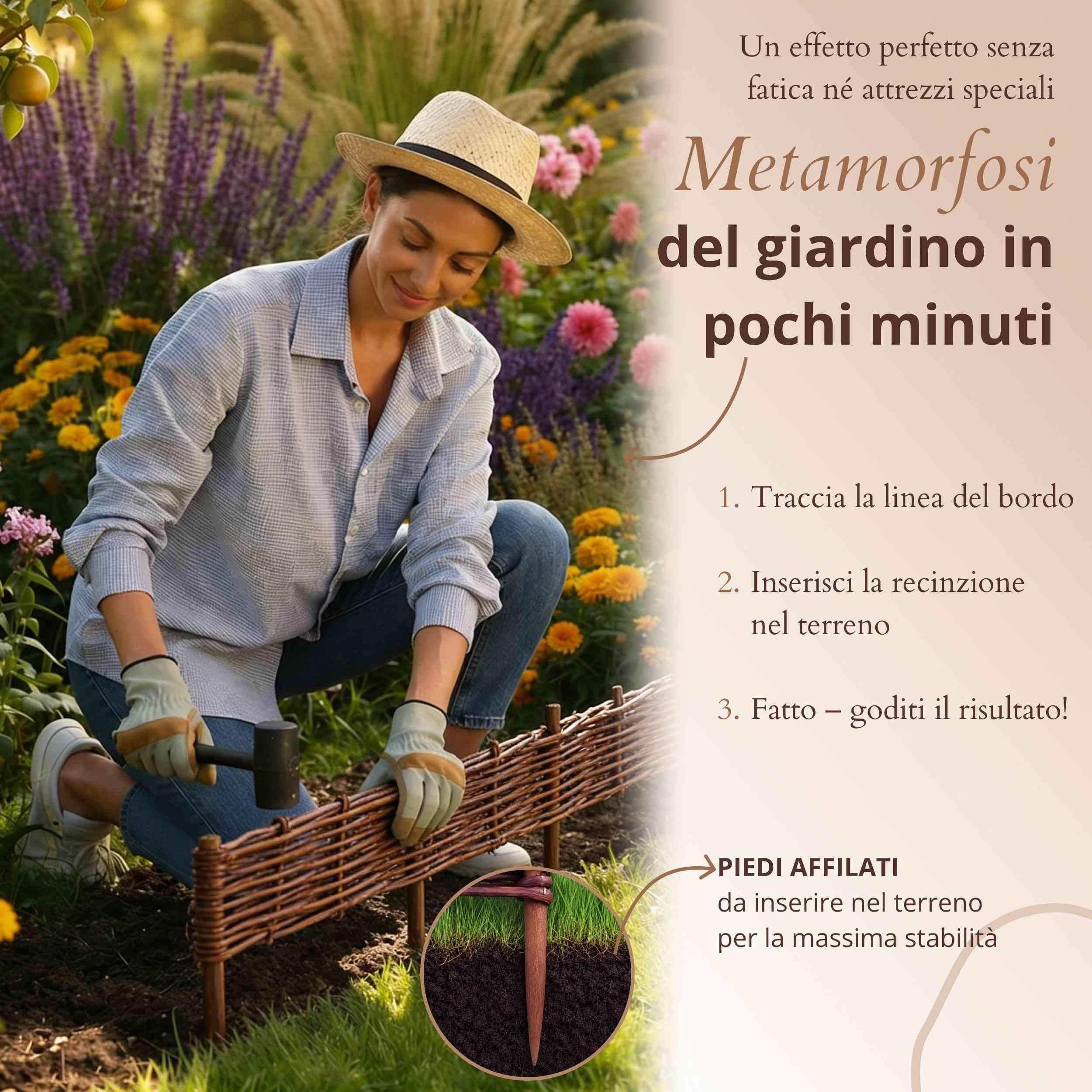 Floranica 5 pezzi Recinzione in vimini 20 cm x 40 cm – Staccionata da giardino intrecciata Palizzata Recinzione naturale Bordo aiuola