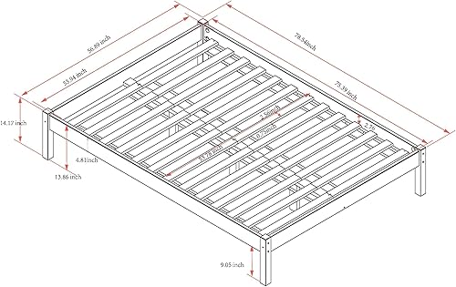 Miniatura 2 de Urban Home Furniture Marco de cama básico de madera de pino, soportes de listones de madera, no necesita somier, fácil montaje, roble, tamaño Queen