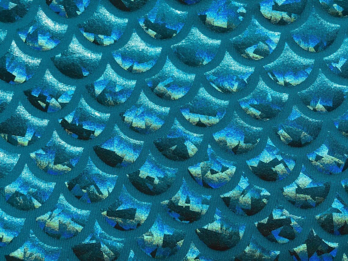 LushFabric Mermaid Scale Print Fabric Fish Tale Scales Foil, 2 Way Stretch Material Lycra Spandex, Bikini, Costume, Dress - Image 2