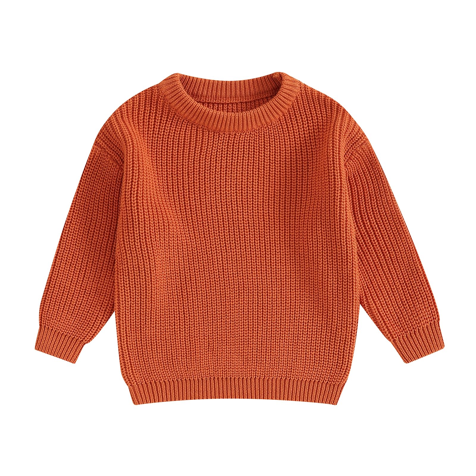 ZAXARRA Toddler Baby Autumn Sweater, Solid Color Knit Long Sleeve Round Neck Knitwear Pullover Winter Sweatshirt (Orange, 3-6 Months)