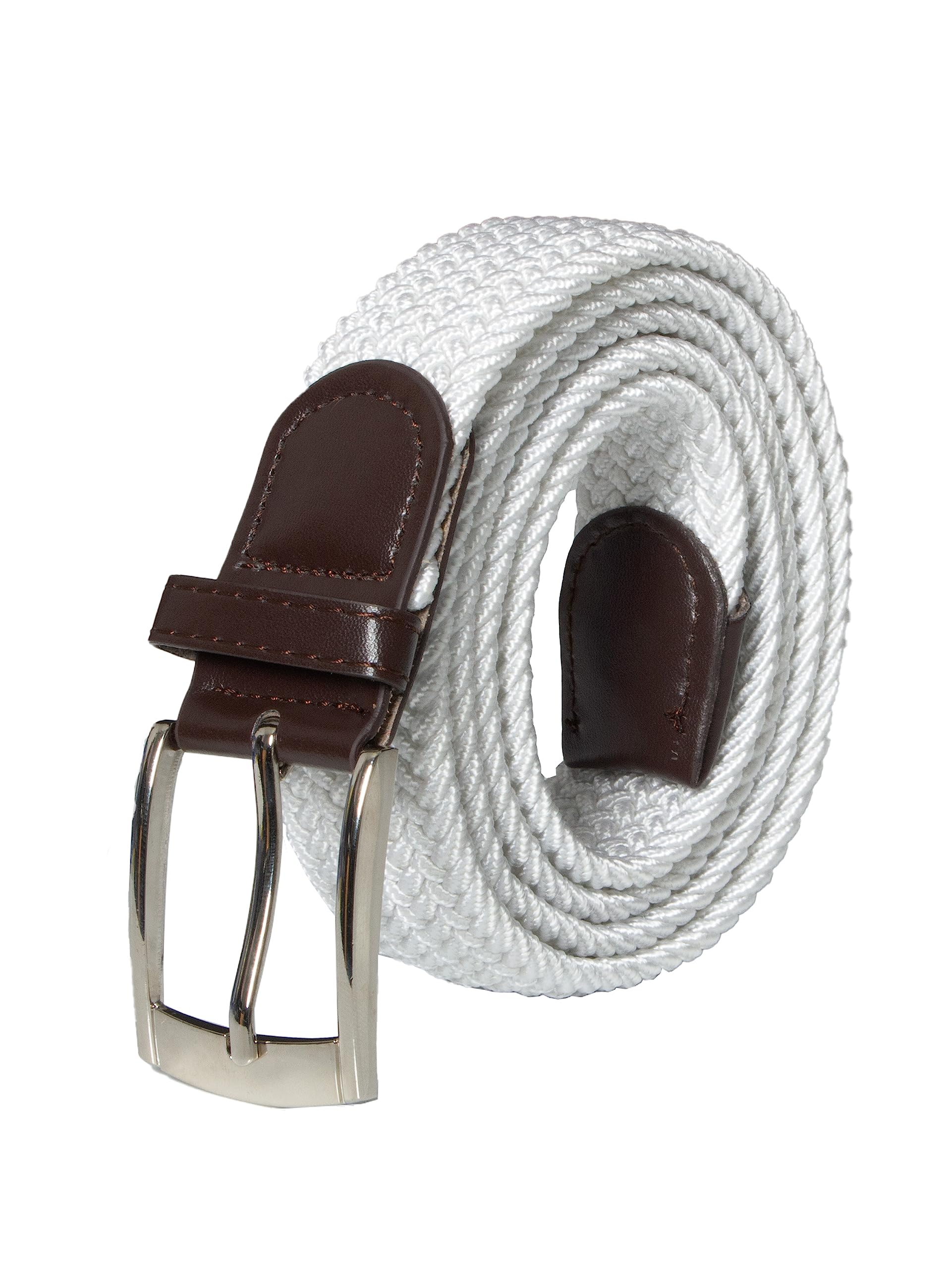 989Zé ENZO Mens Stretch Belts Ladies Elasticated Woven Adjustable Braided Metal Buckle Belt (White, XL)