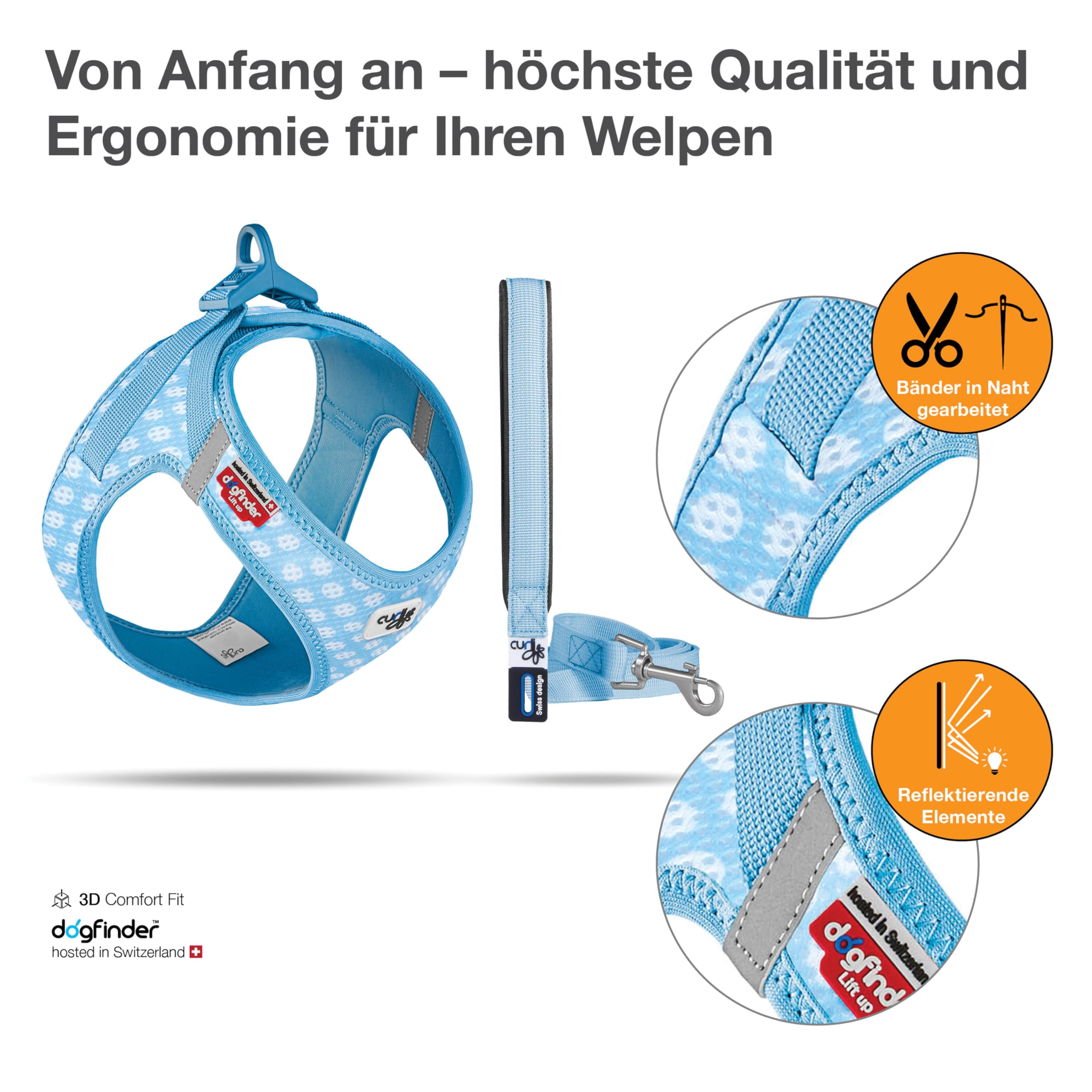 Vest Harness Air-Mesh Skyblue-Circles M & Leash L