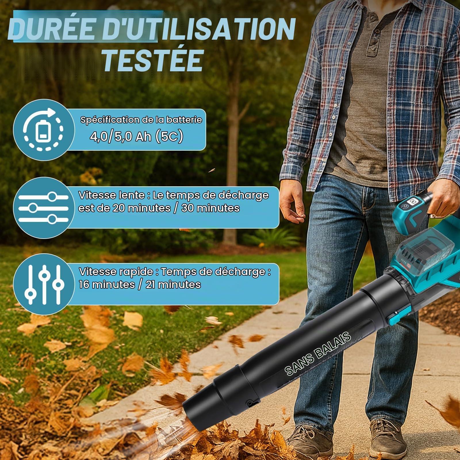 Souffleur Batterie avec Batterie 2X 4,0Ah 21V 80m/s Souffleur de Feuilles sans Fil, Soufflage, souffleur électrique Feuilles Mortes pour Souffler Les Feuilles, la Neige, la Poussière et Les Débris